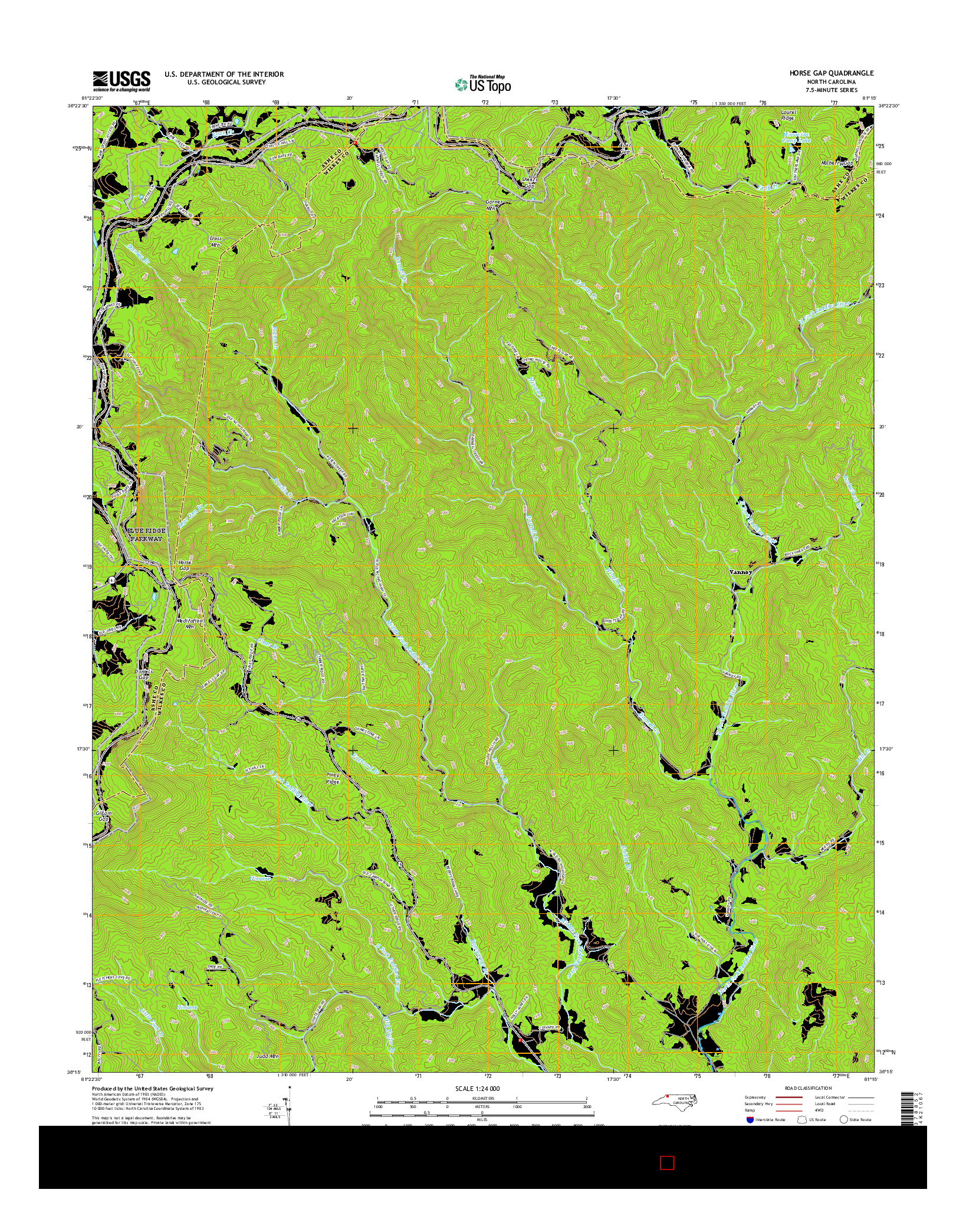 USGS US TOPO 7.5-MINUTE MAP FOR HORSE GAP, NC 2016
