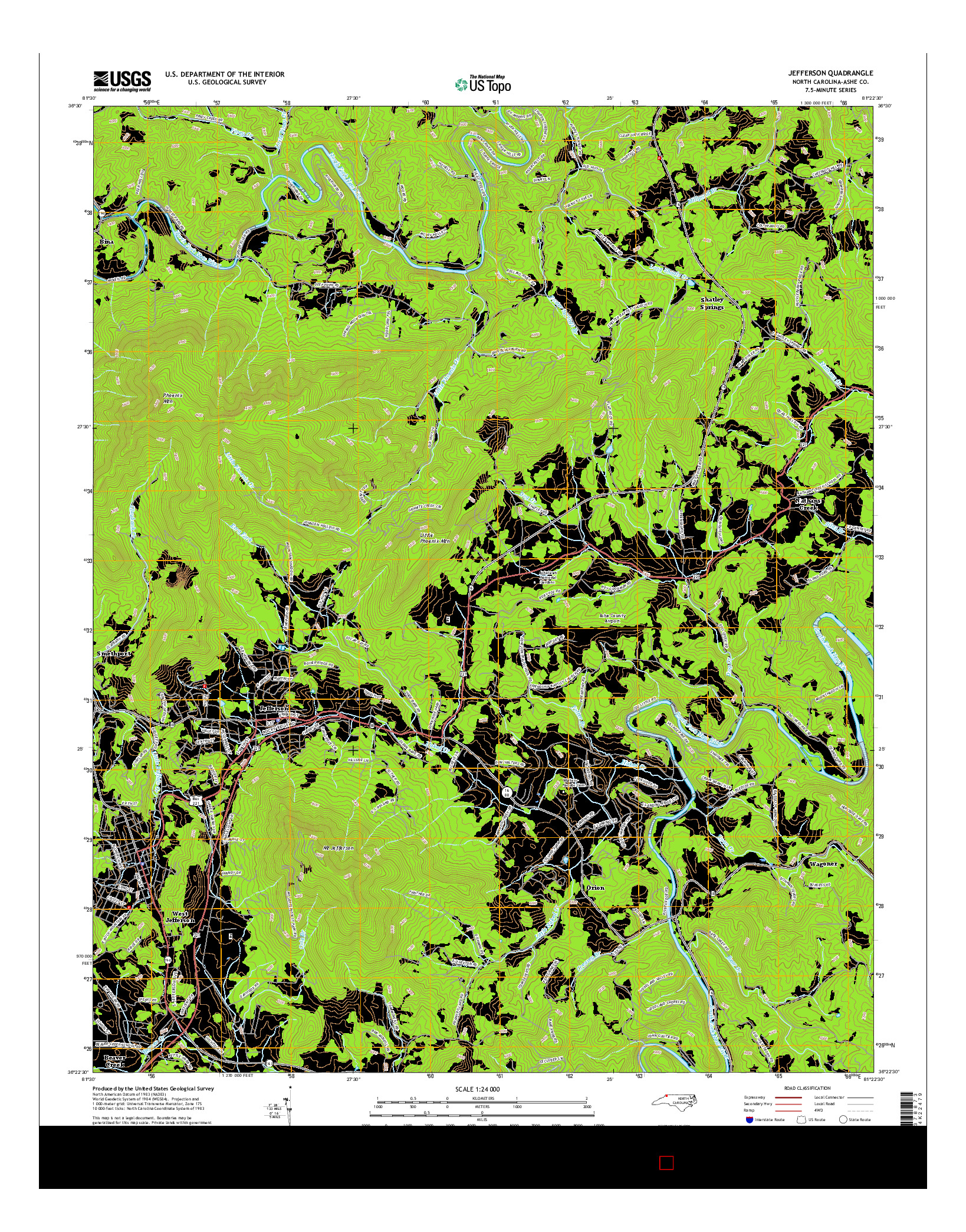 USGS US TOPO 7.5-MINUTE MAP FOR JEFFERSON, NC 2016