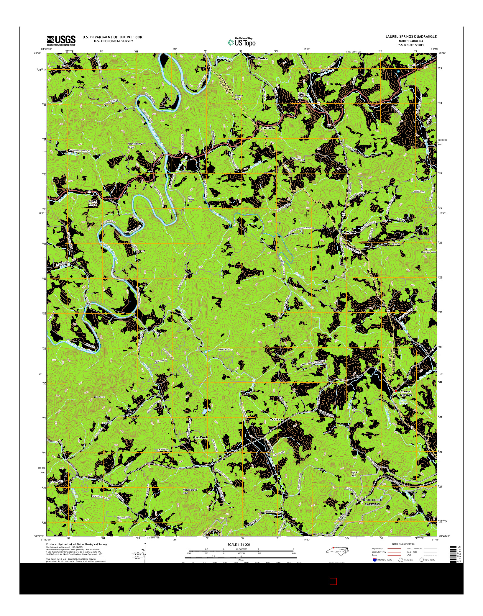 USGS US TOPO 7.5-MINUTE MAP FOR LAUREL SPRINGS, NC 2016