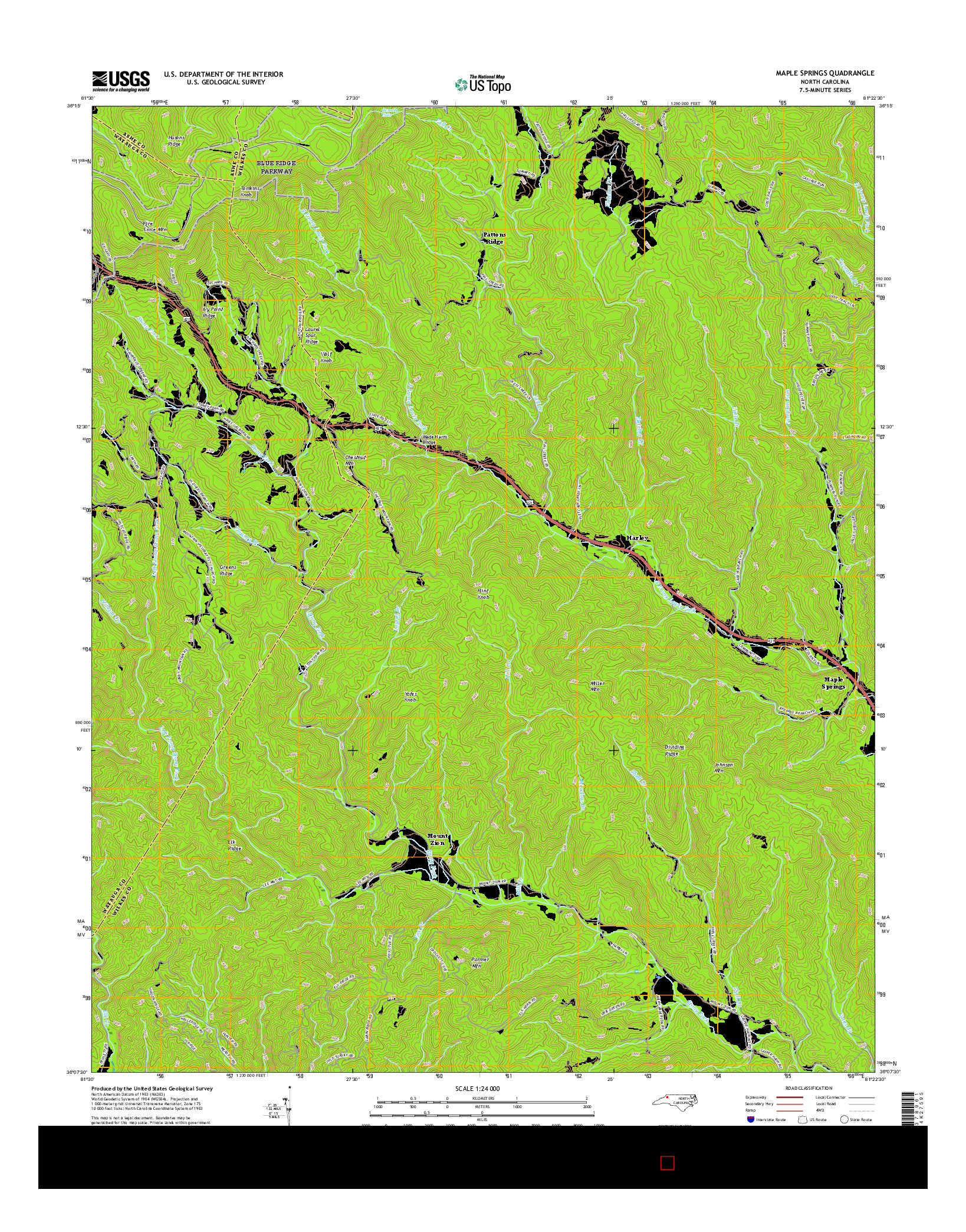 USGS US TOPO 7.5-MINUTE MAP FOR MAPLE SPRINGS, NC 2016