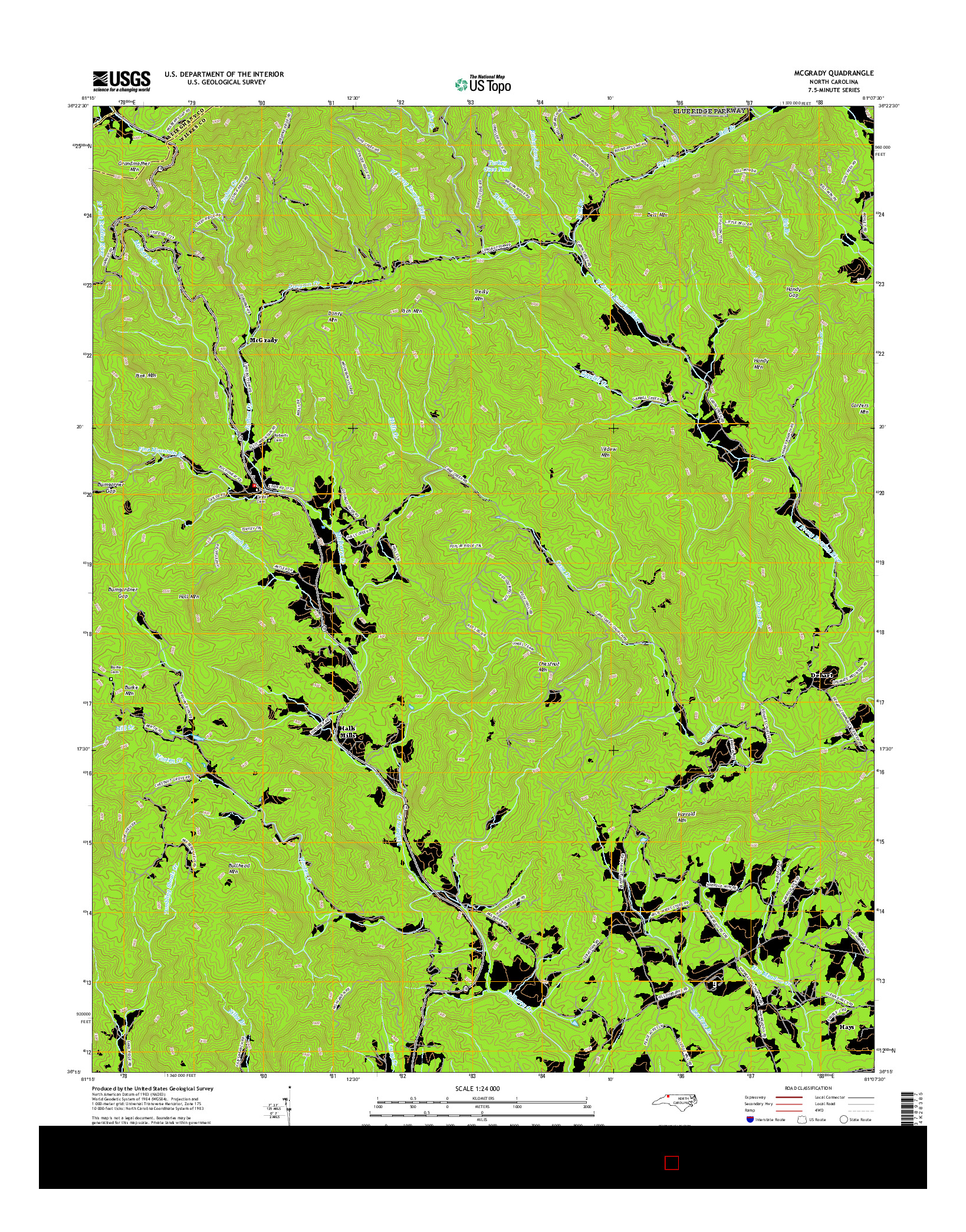 USGS US TOPO 7.5-MINUTE MAP FOR MCGRADY, NC 2016