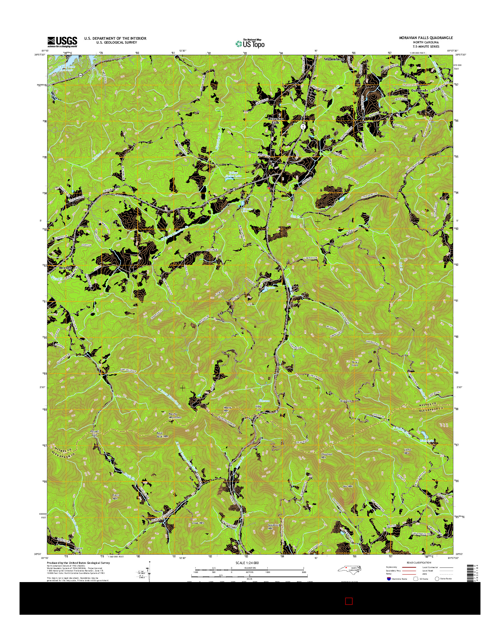 USGS US TOPO 7.5-MINUTE MAP FOR MORAVIAN FALLS, NC 2016