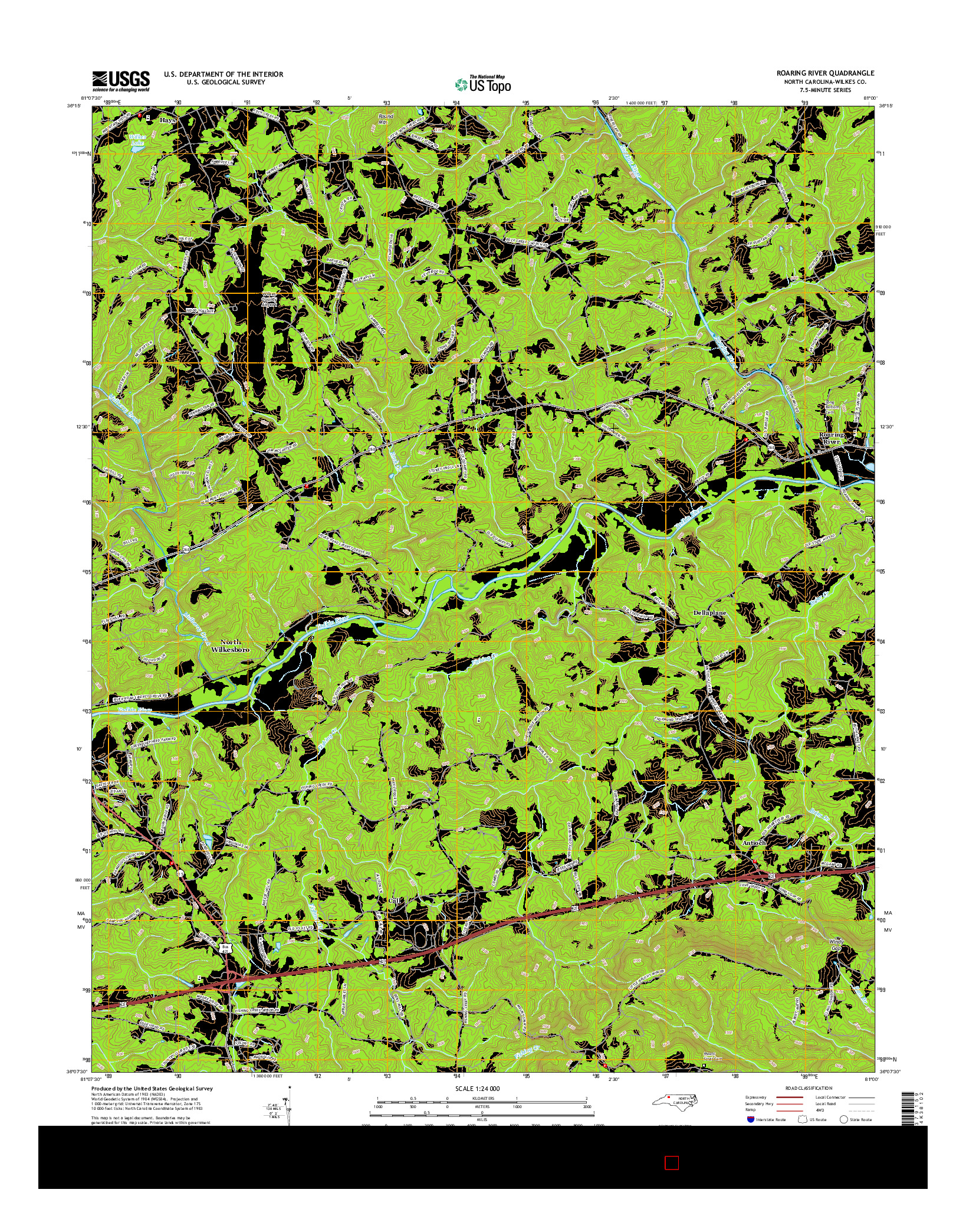 USGS US TOPO 7.5-MINUTE MAP FOR ROARING RIVER, NC 2016