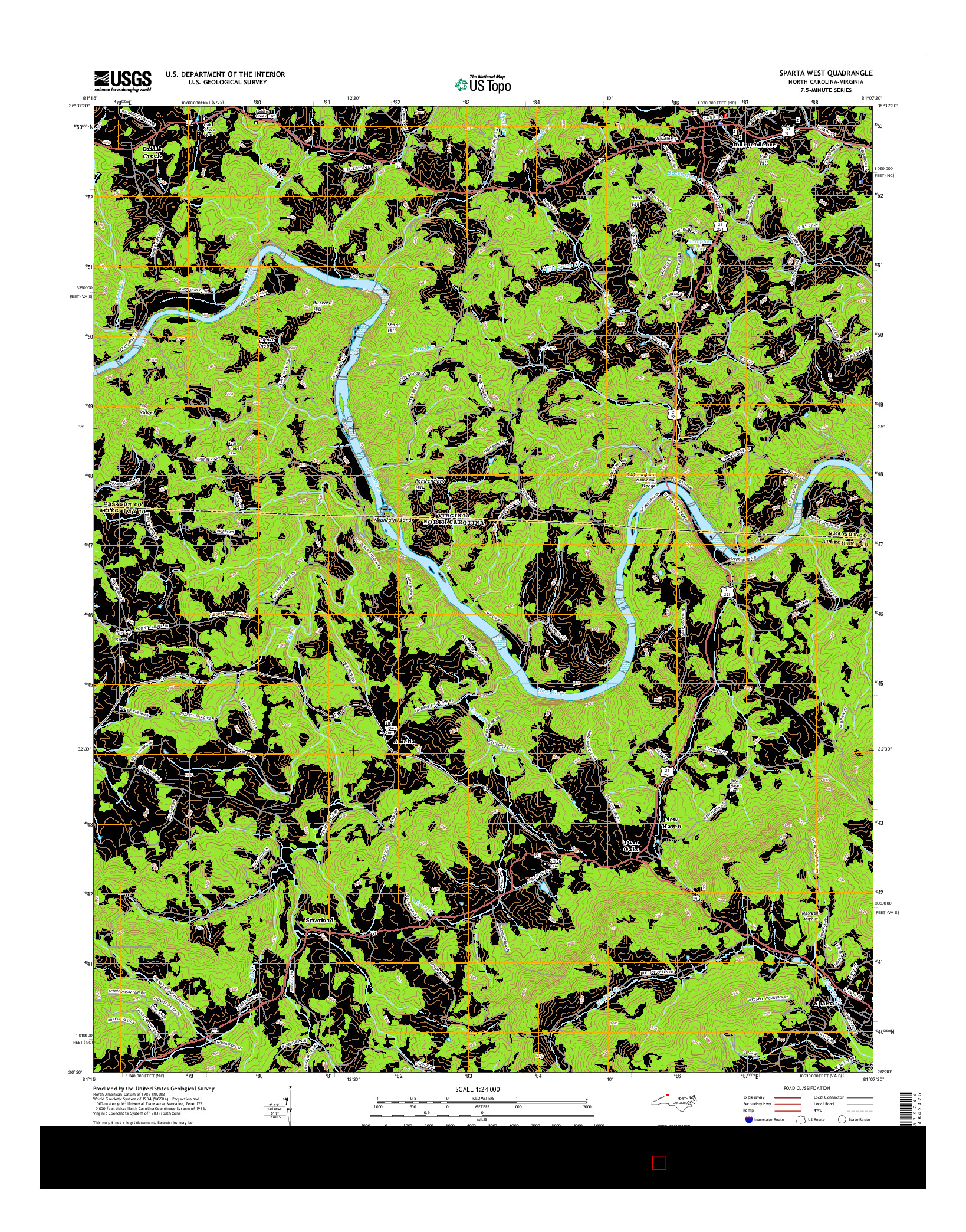USGS US TOPO 7.5-MINUTE MAP FOR SPARTA WEST, NC-VA 2016