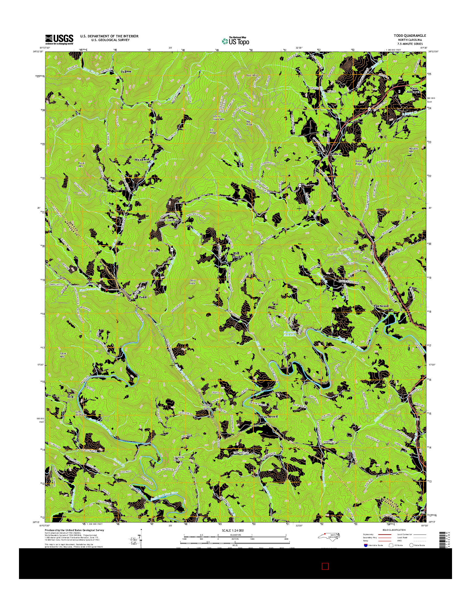 USGS US TOPO 7.5-MINUTE MAP FOR TODD, NC 2016