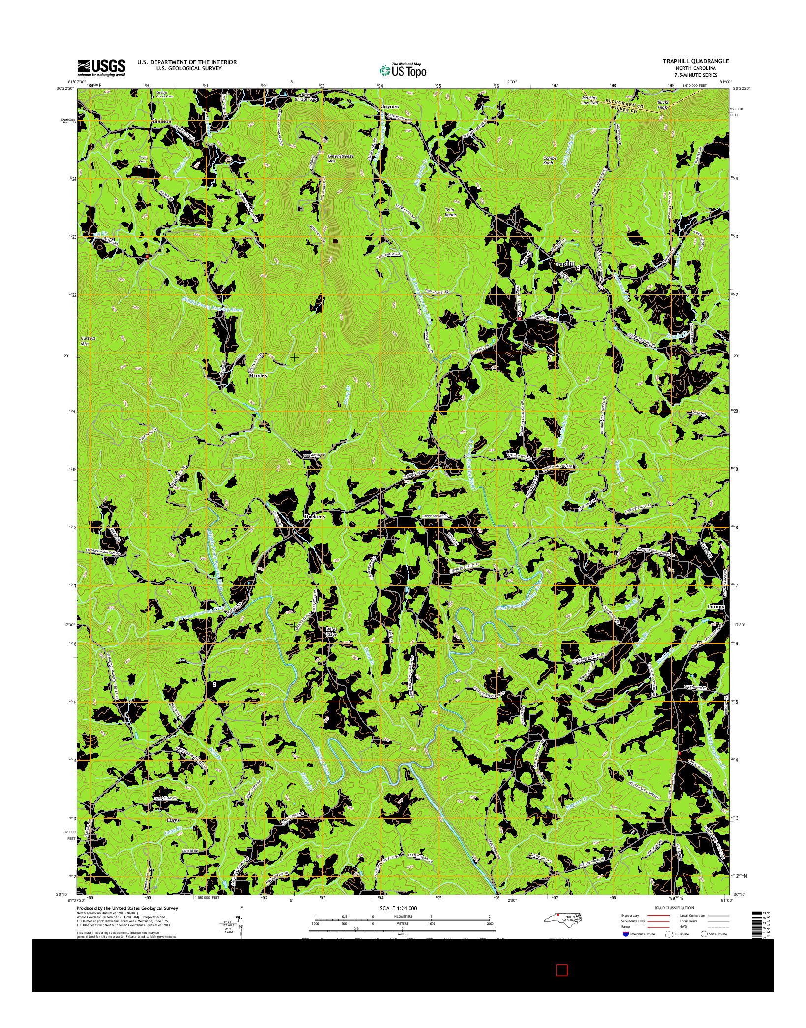 USGS US TOPO 7.5-MINUTE MAP FOR TRAPHILL, NC 2016