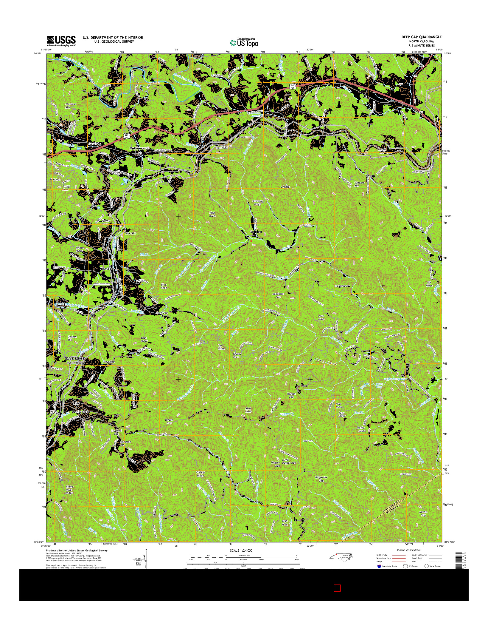 USGS US TOPO 7.5-MINUTE MAP FOR DEEP GAP, NC 2016