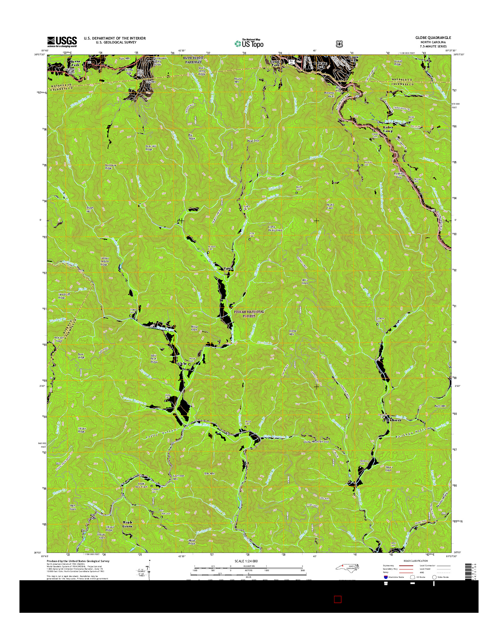 USGS US TOPO 7.5-MINUTE MAP FOR GLOBE, NC 2016