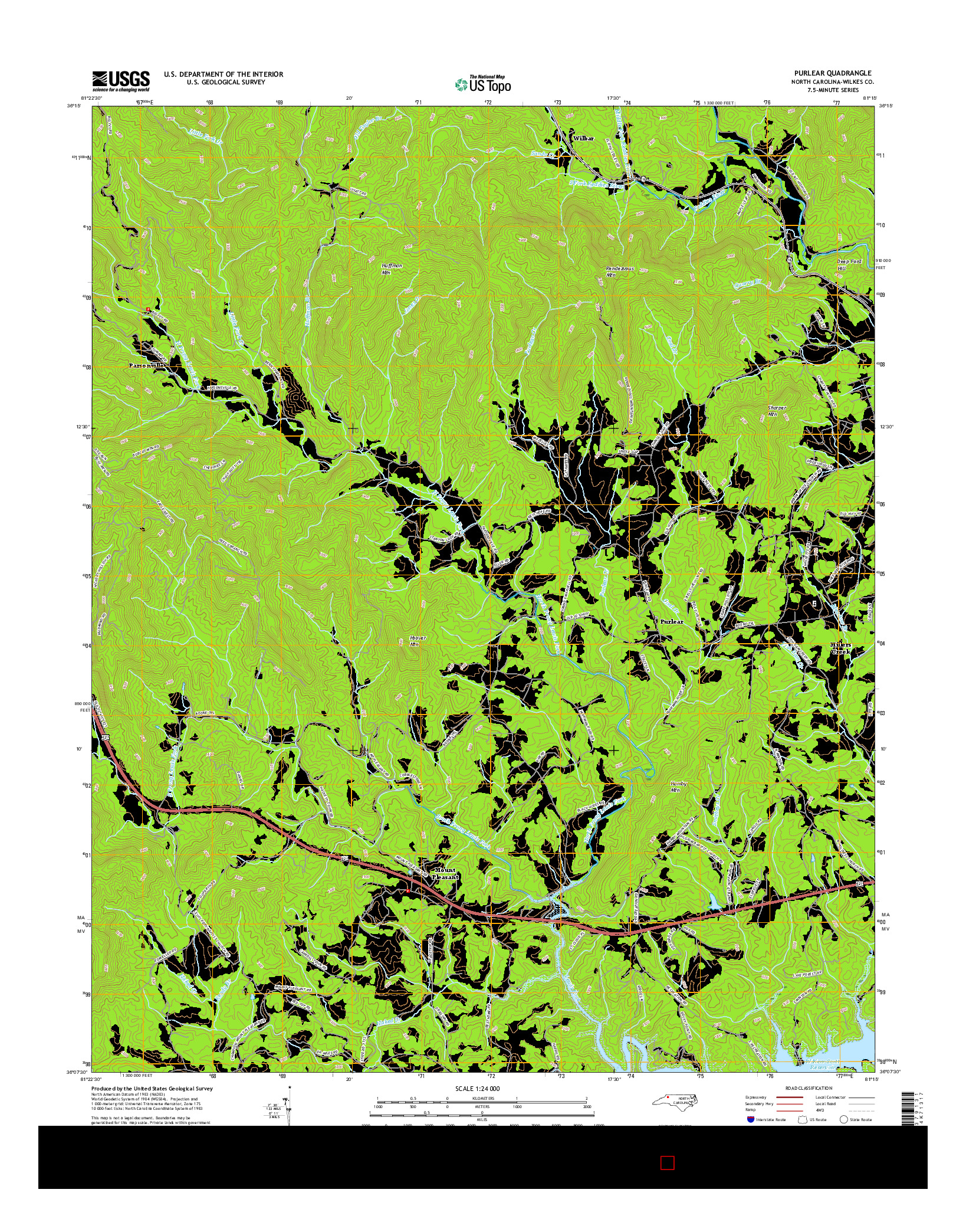 USGS US TOPO 7.5-MINUTE MAP FOR PURLEAR, NC 2016