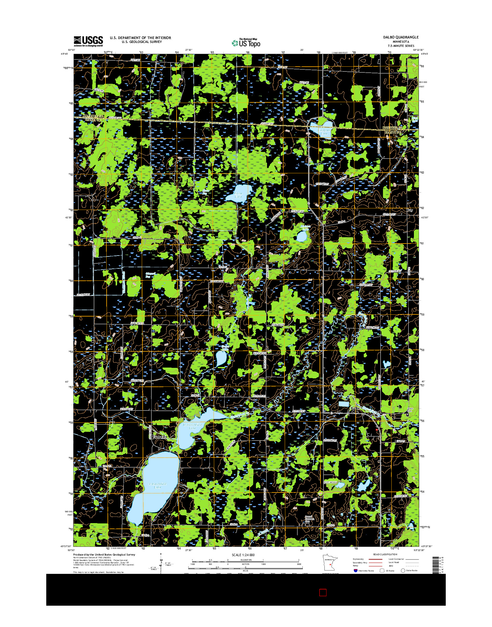 USGS US TOPO 7.5-MINUTE MAP FOR DALBO, MN 2016