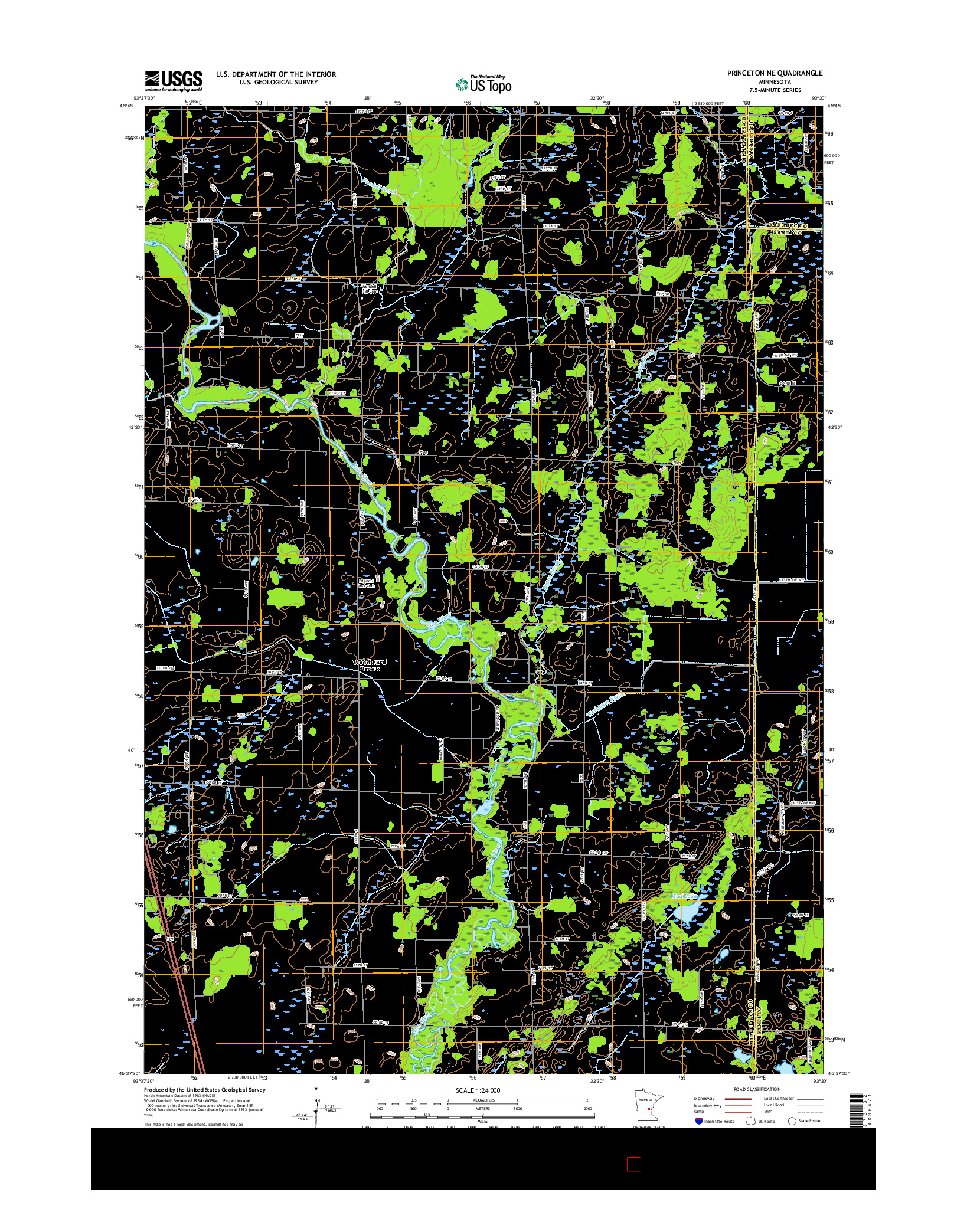 USGS US TOPO 7.5-MINUTE MAP FOR PRINCETON NE, MN 2016