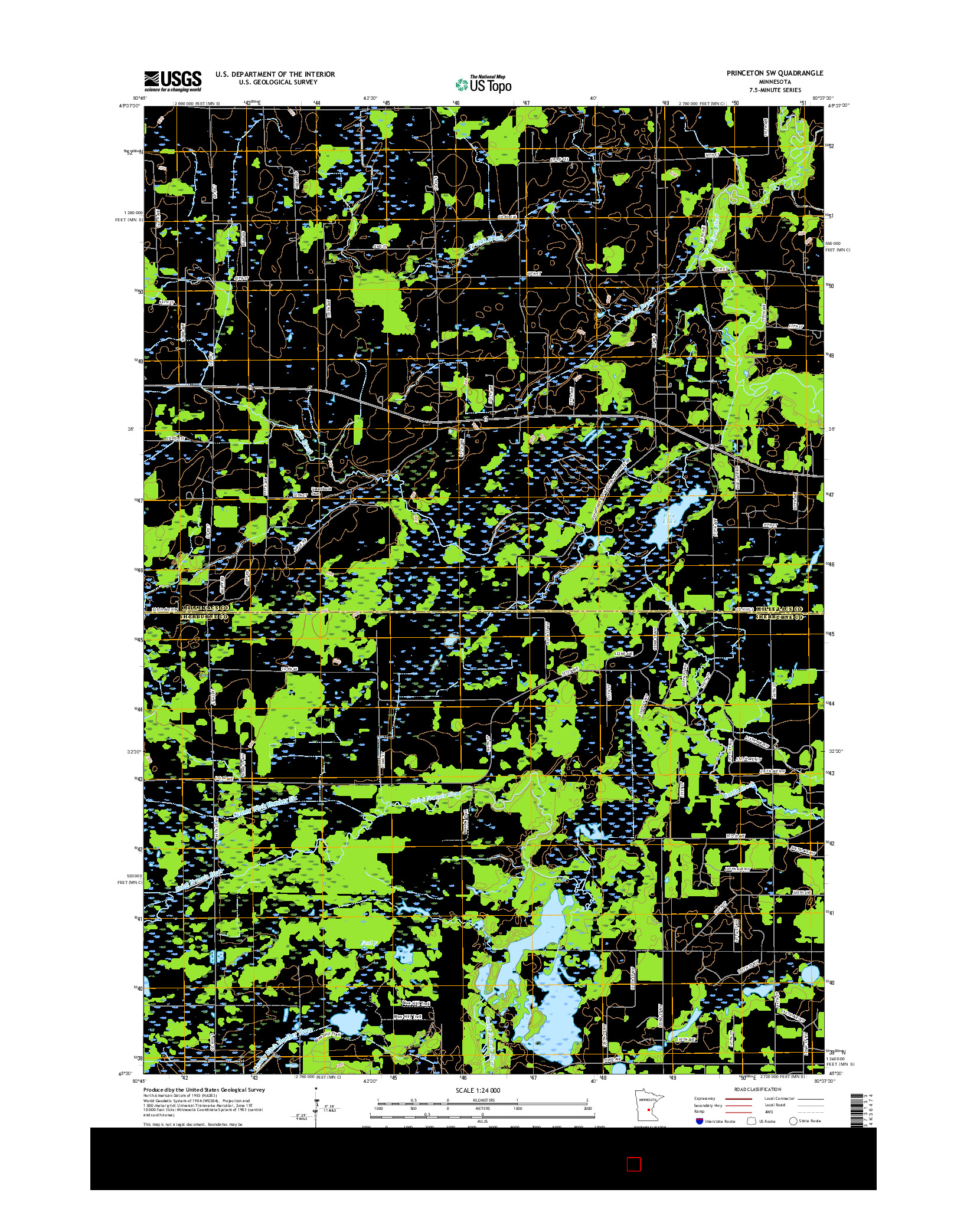USGS US TOPO 7.5-MINUTE MAP FOR PRINCETON SW, MN 2016