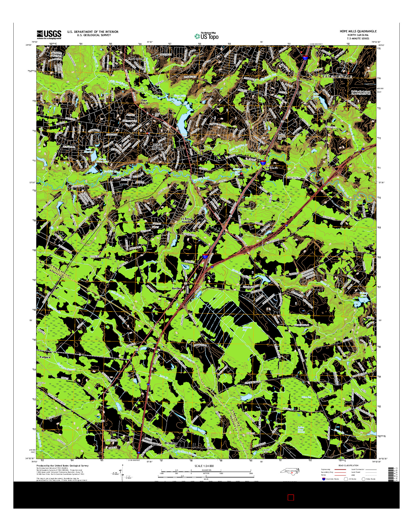 USGS US TOPO 7.5-MINUTE MAP FOR HOPE MILLS, NC 2016