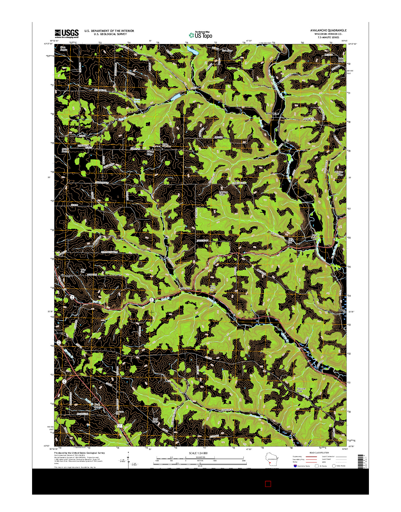 USGS US TOPO 7.5-MINUTE MAP FOR AVALANCHE, WI 2016