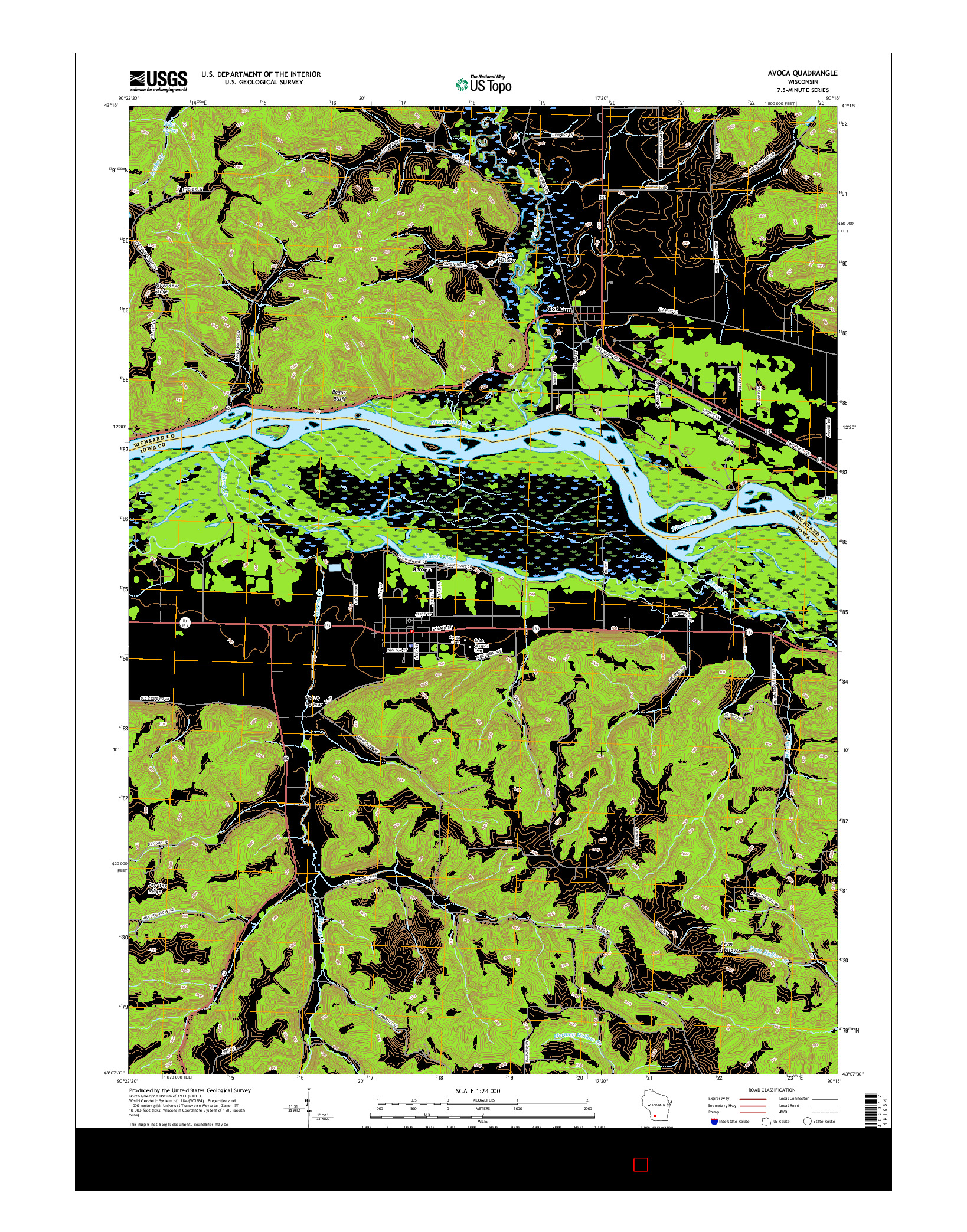 USGS US TOPO 7.5-MINUTE MAP FOR AVOCA, WI 2016