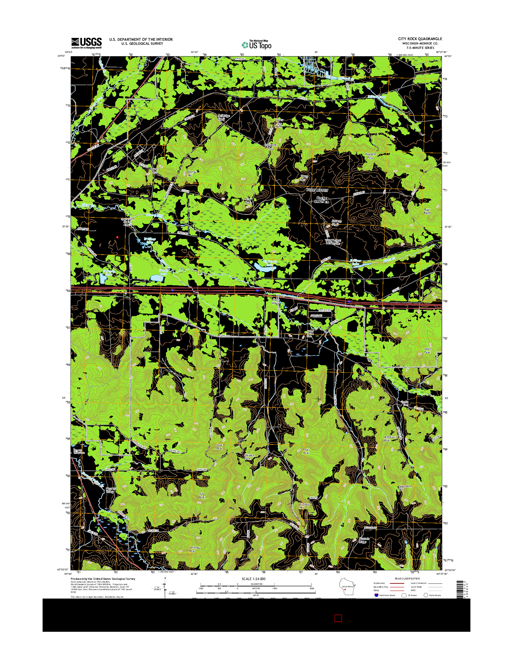 USGS US TOPO 7.5-MINUTE MAP FOR CITY ROCK, WI 2016