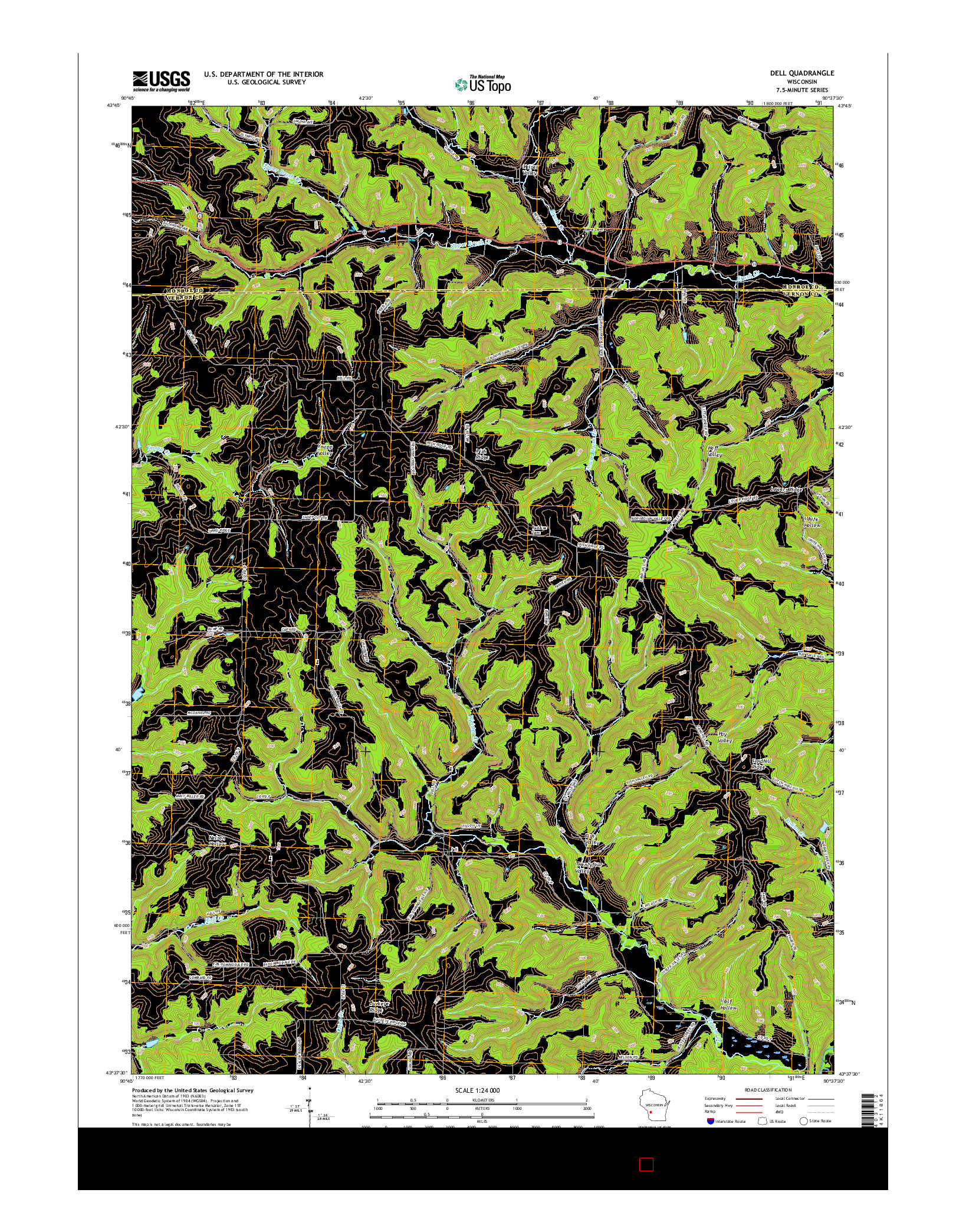 USGS US TOPO 7.5-MINUTE MAP FOR DELL, WI 2016