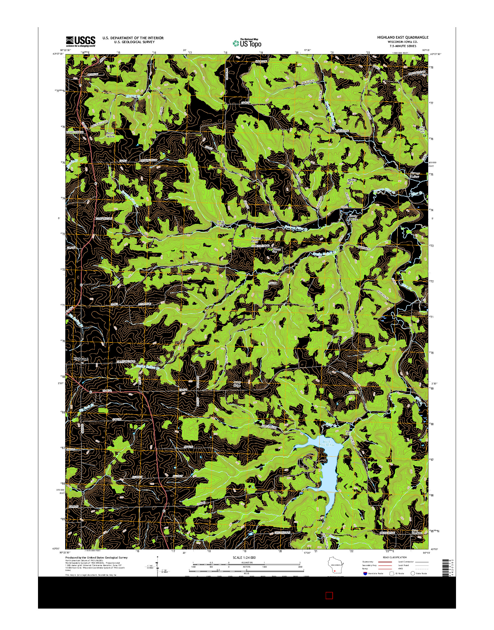 USGS US TOPO 7.5-MINUTE MAP FOR HIGHLAND EAST, WI 2016