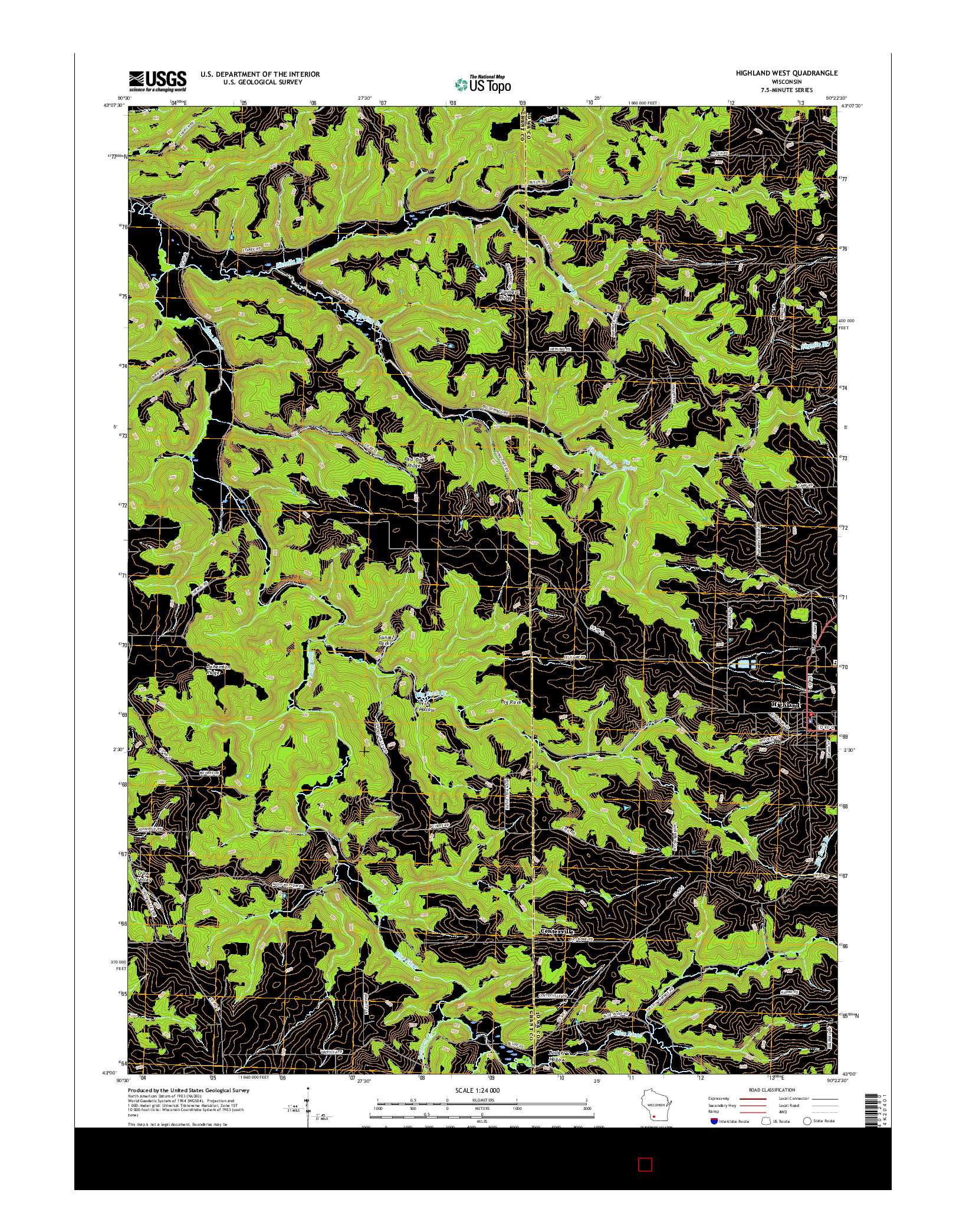 USGS US TOPO 7.5-MINUTE MAP FOR HIGHLAND WEST, WI 2016