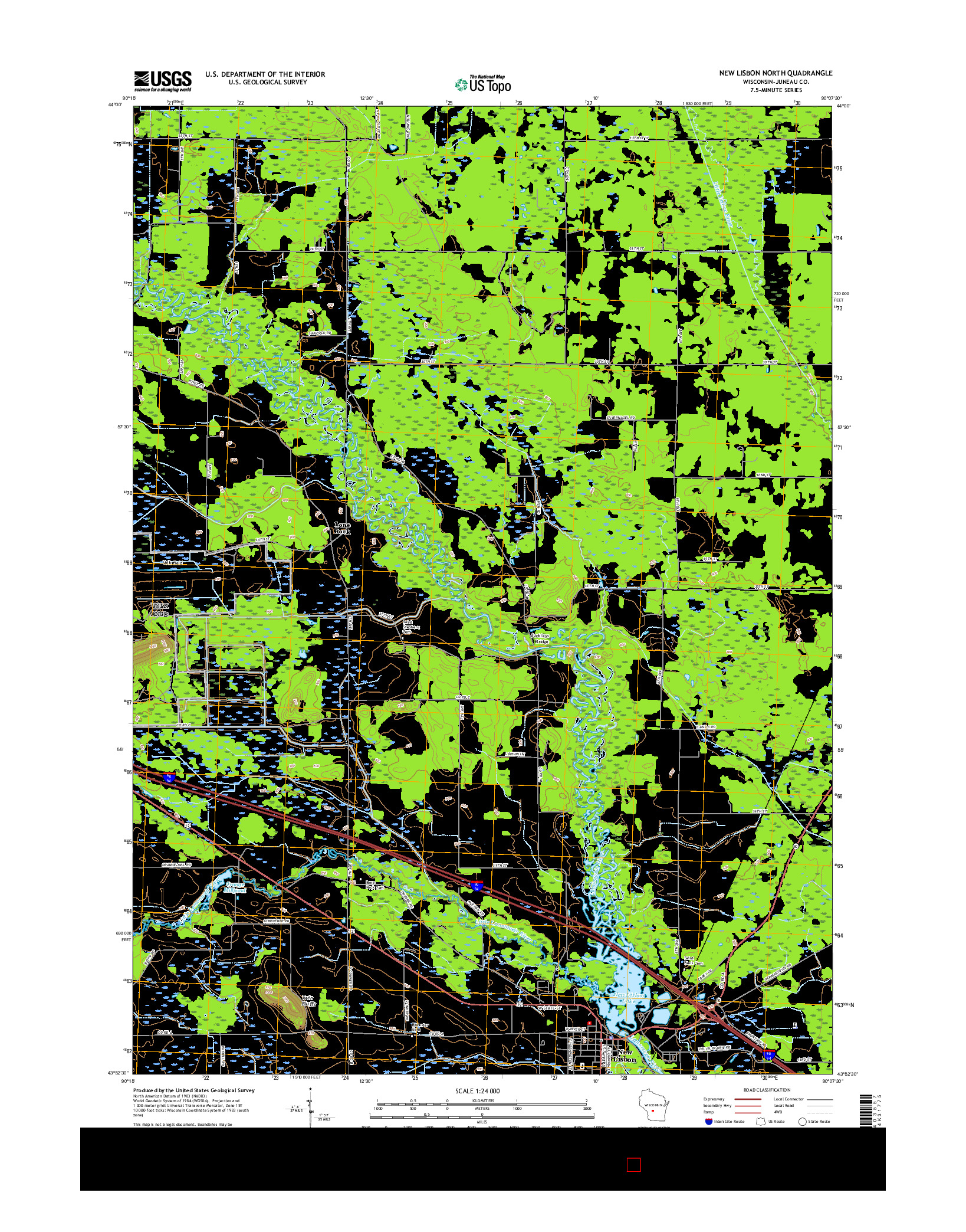 USGS US TOPO 7.5-MINUTE MAP FOR NEW LISBON NORTH, WI 2016