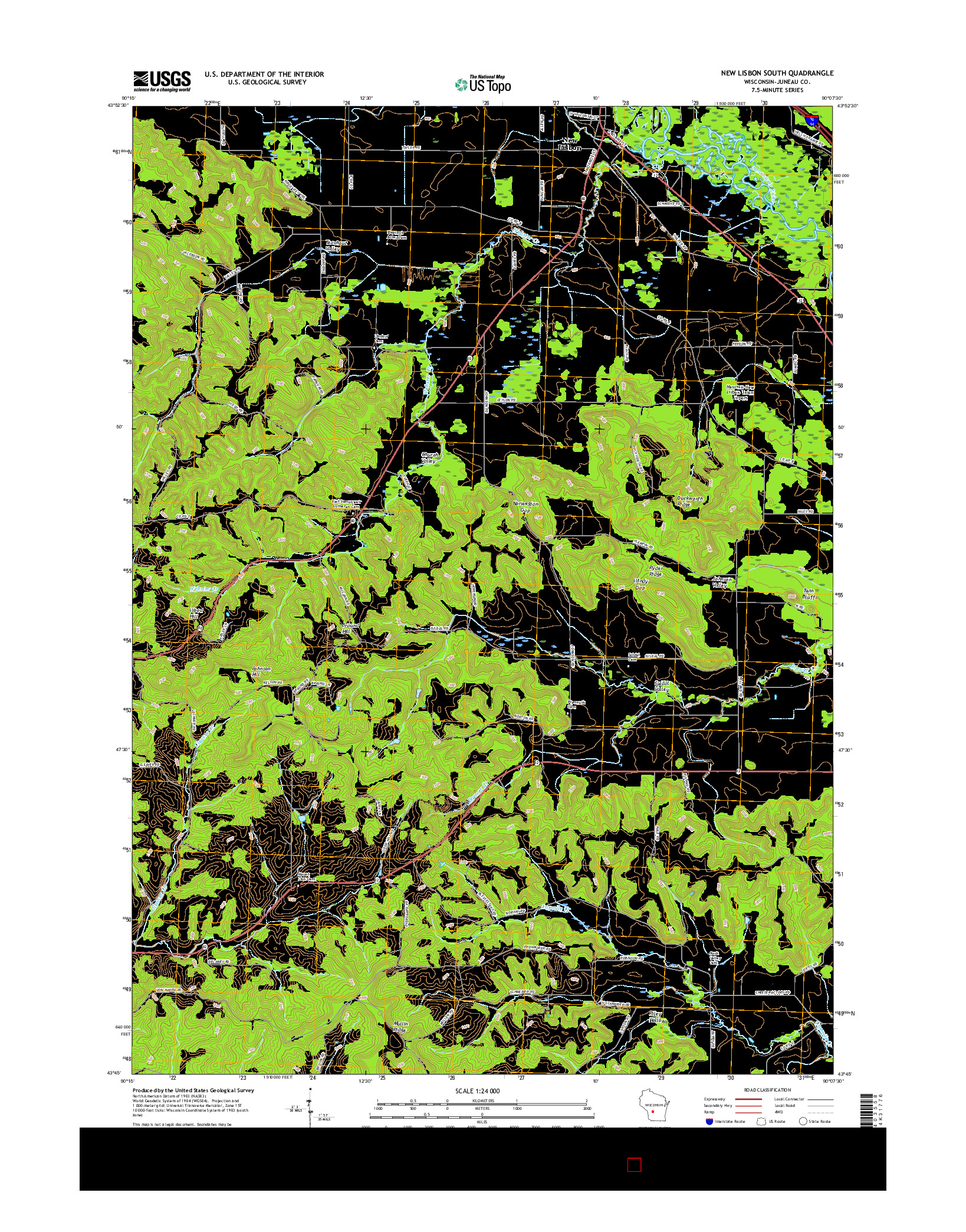 USGS US TOPO 7.5-MINUTE MAP FOR NEW LISBON SOUTH, WI 2016