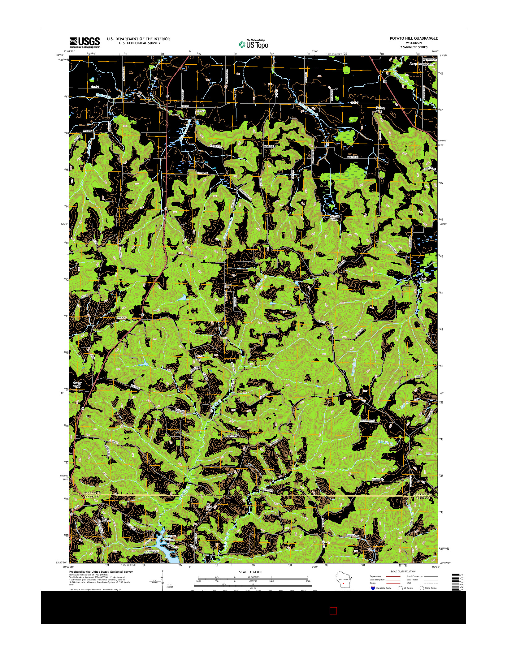 USGS US TOPO 7.5-MINUTE MAP FOR POTATO HILL, WI 2016