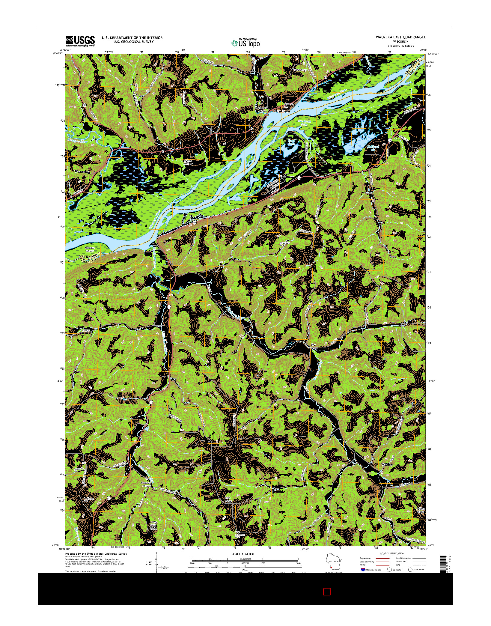 USGS US TOPO 7.5-MINUTE MAP FOR WAUZEKA EAST, WI 2016