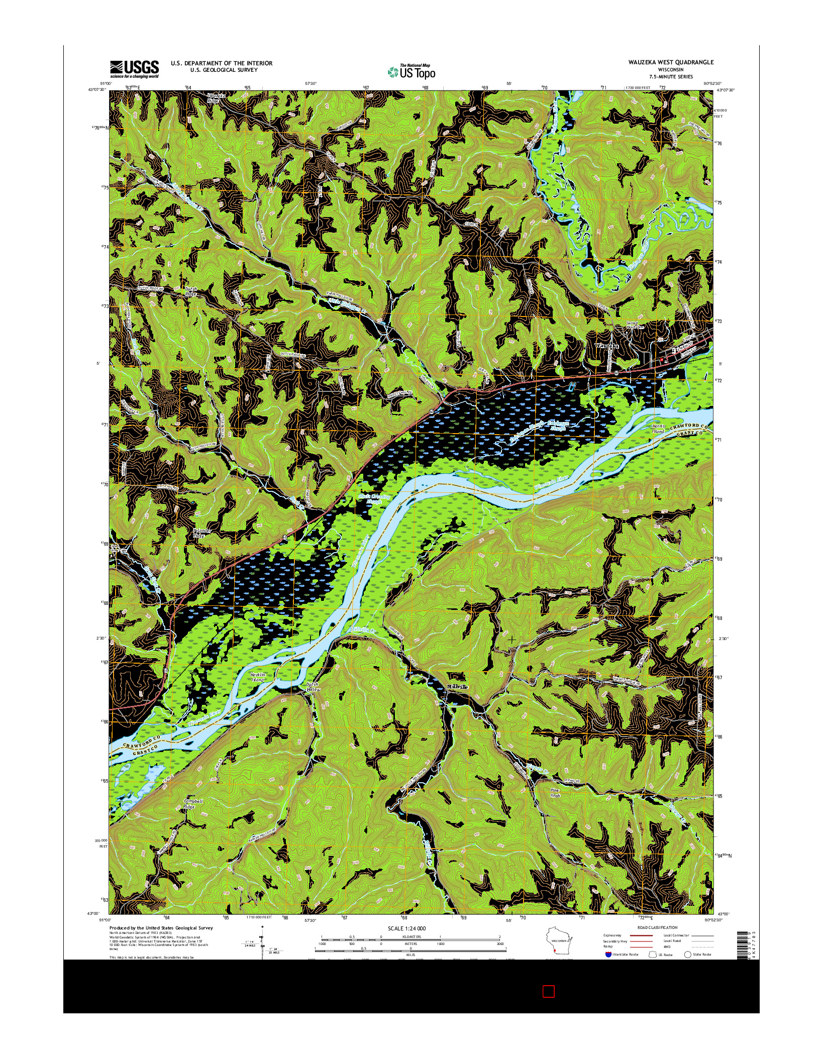 USGS US TOPO 7.5-MINUTE MAP FOR WAUZEKA WEST, WI 2016