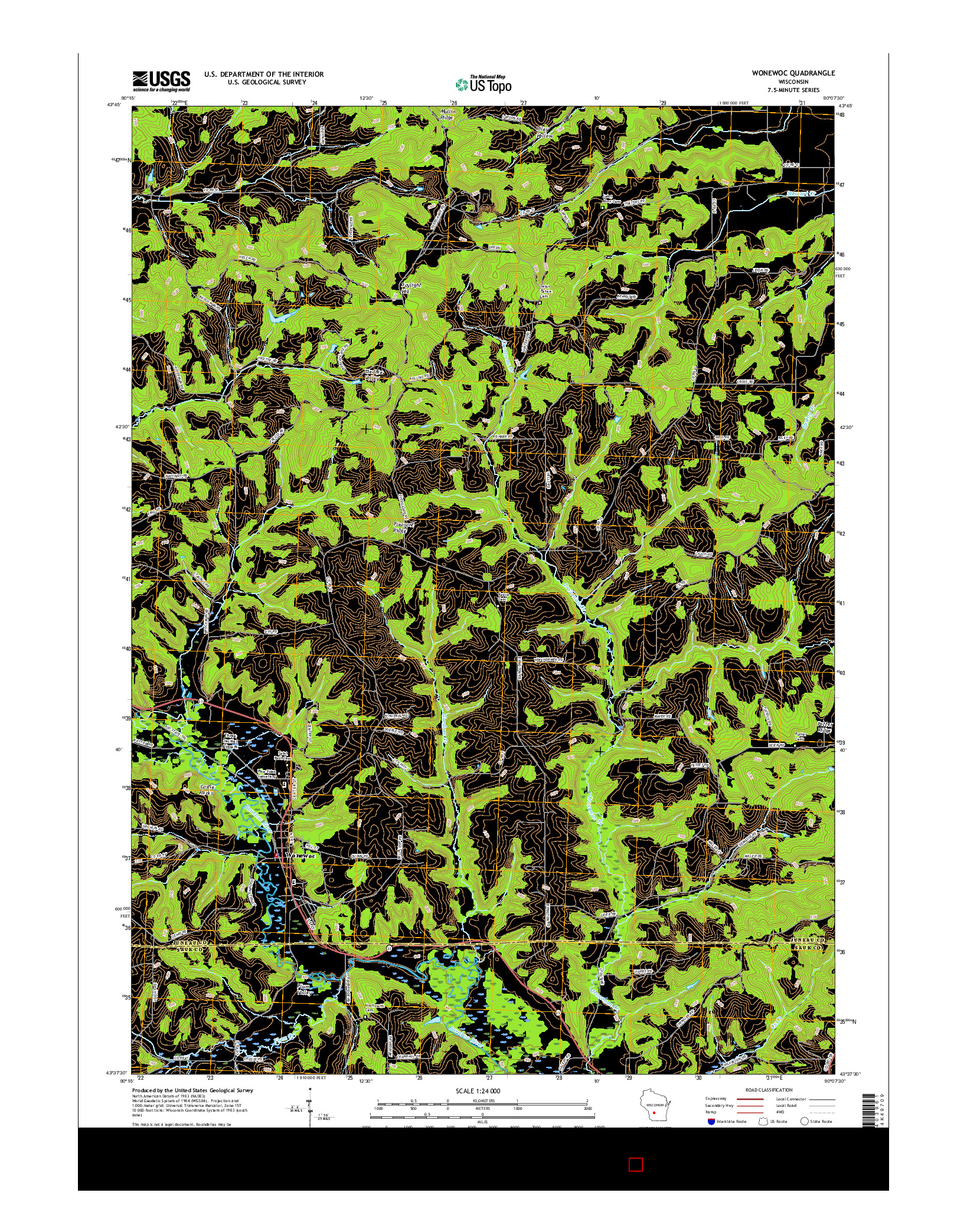 USGS US TOPO 7.5-MINUTE MAP FOR WONEWOC, WI 2016