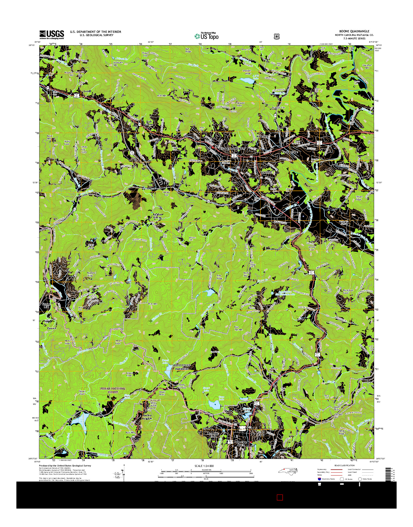 USGS US TOPO 7.5-MINUTE MAP FOR BOONE, NC 2016