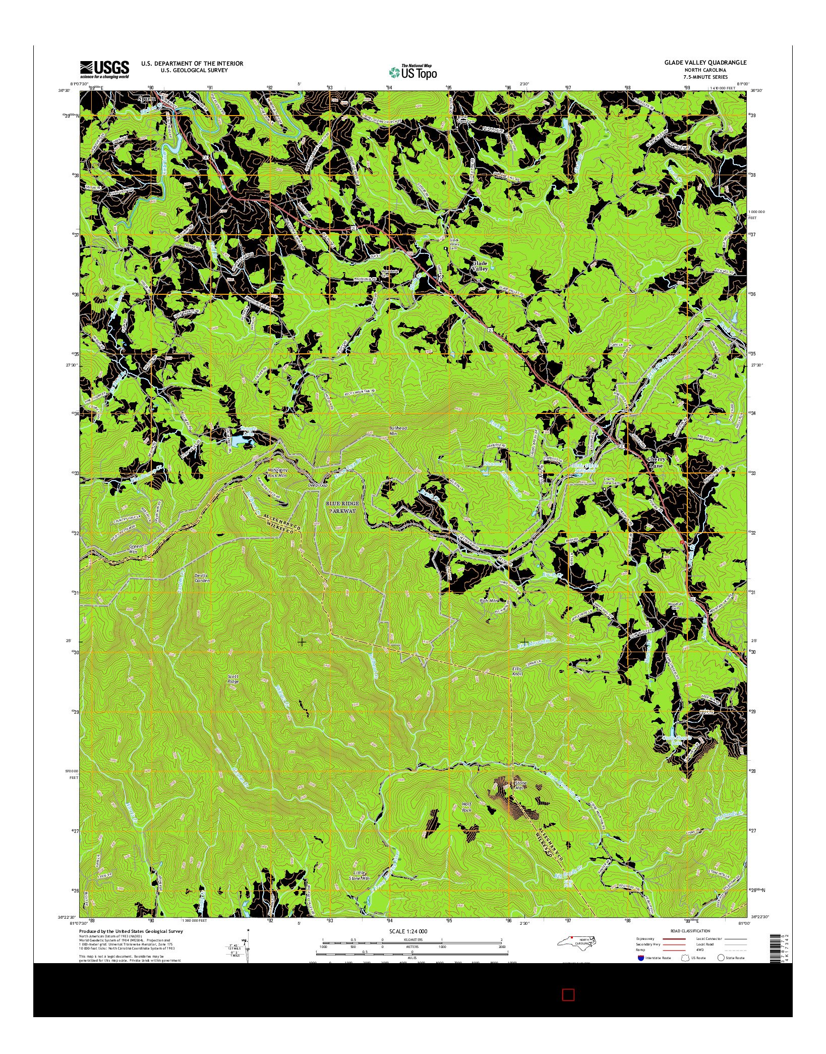 USGS US TOPO 7.5-MINUTE MAP FOR GLADE VALLEY, NC 2016