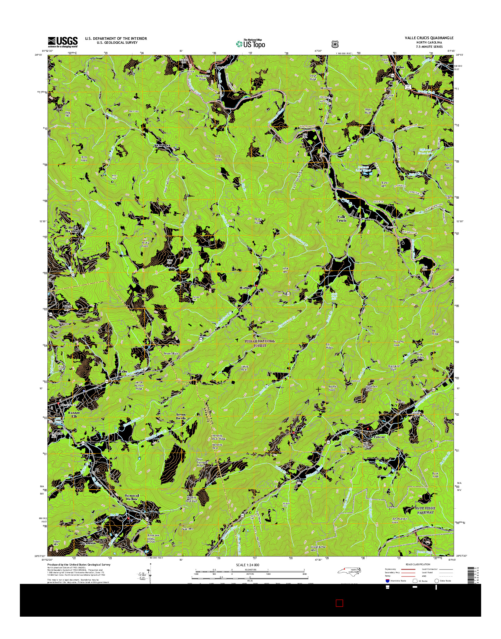 USGS US TOPO 7.5-MINUTE MAP FOR VALLE CRUCIS, NC 2016