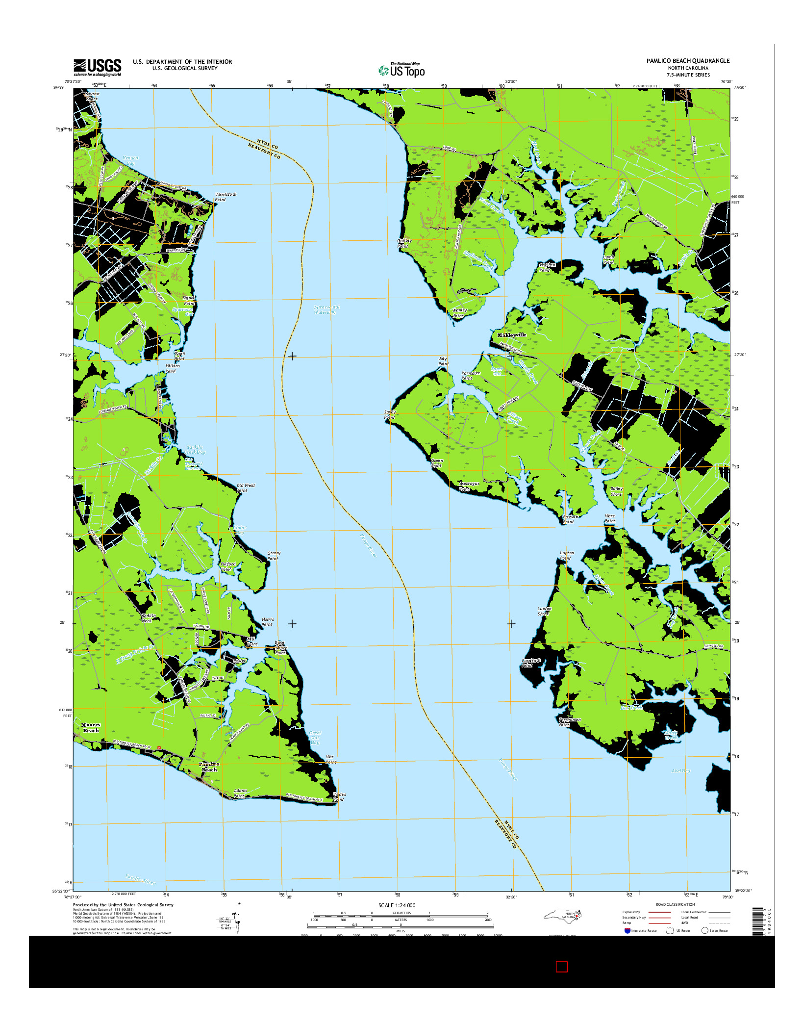 USGS US TOPO 7.5-MINUTE MAP FOR PAMLICO BEACH, NC 2016