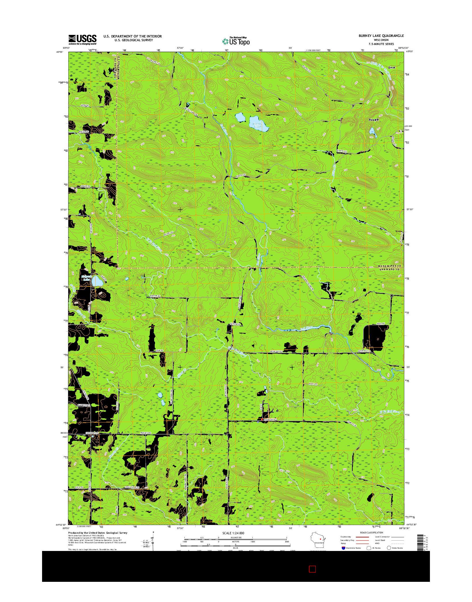 USGS US TOPO 7.5-MINUTE MAP FOR BURNEY LAKE, WI 2016