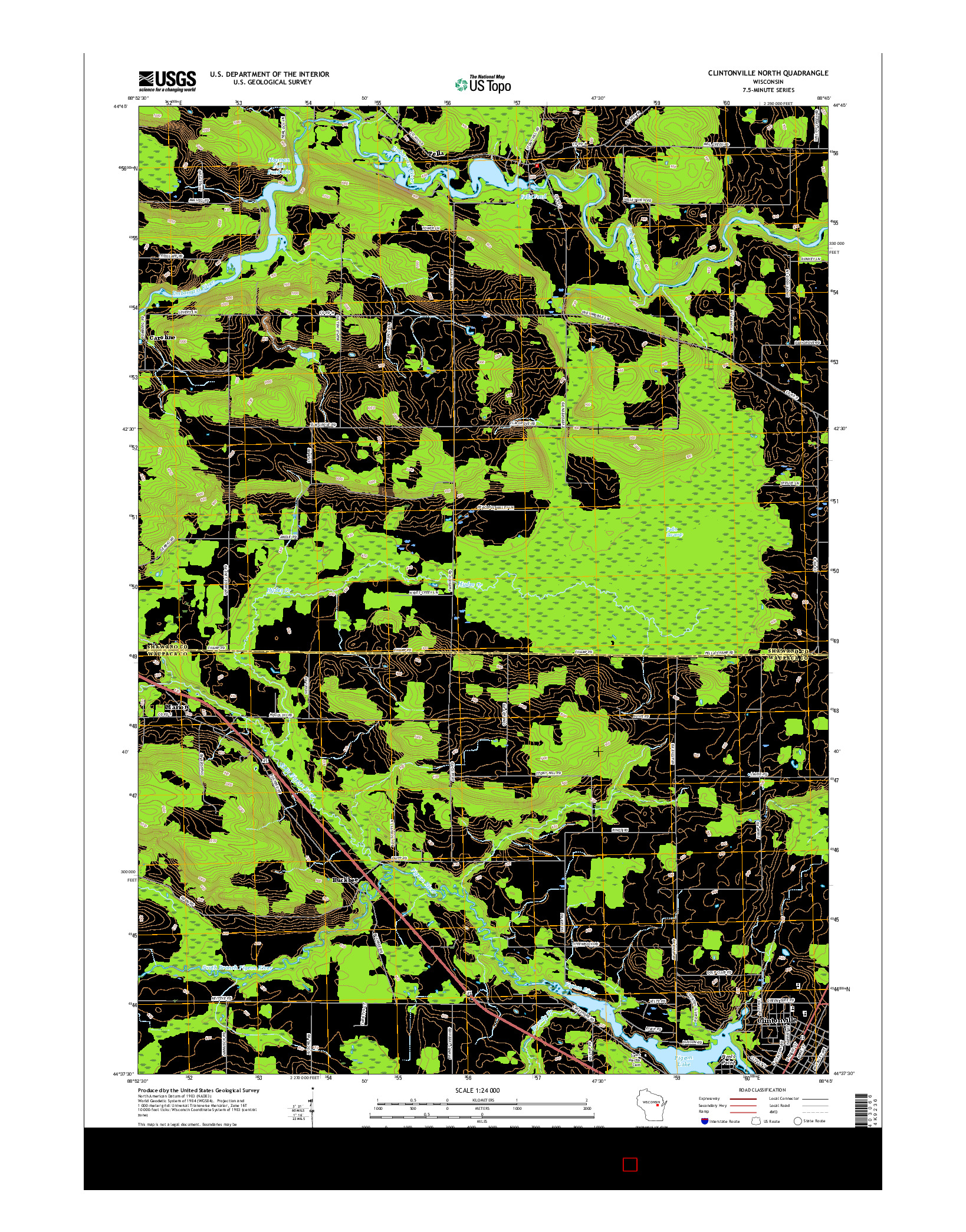 USGS US TOPO 7.5-MINUTE MAP FOR CLINTONVILLE NORTH, WI 2016