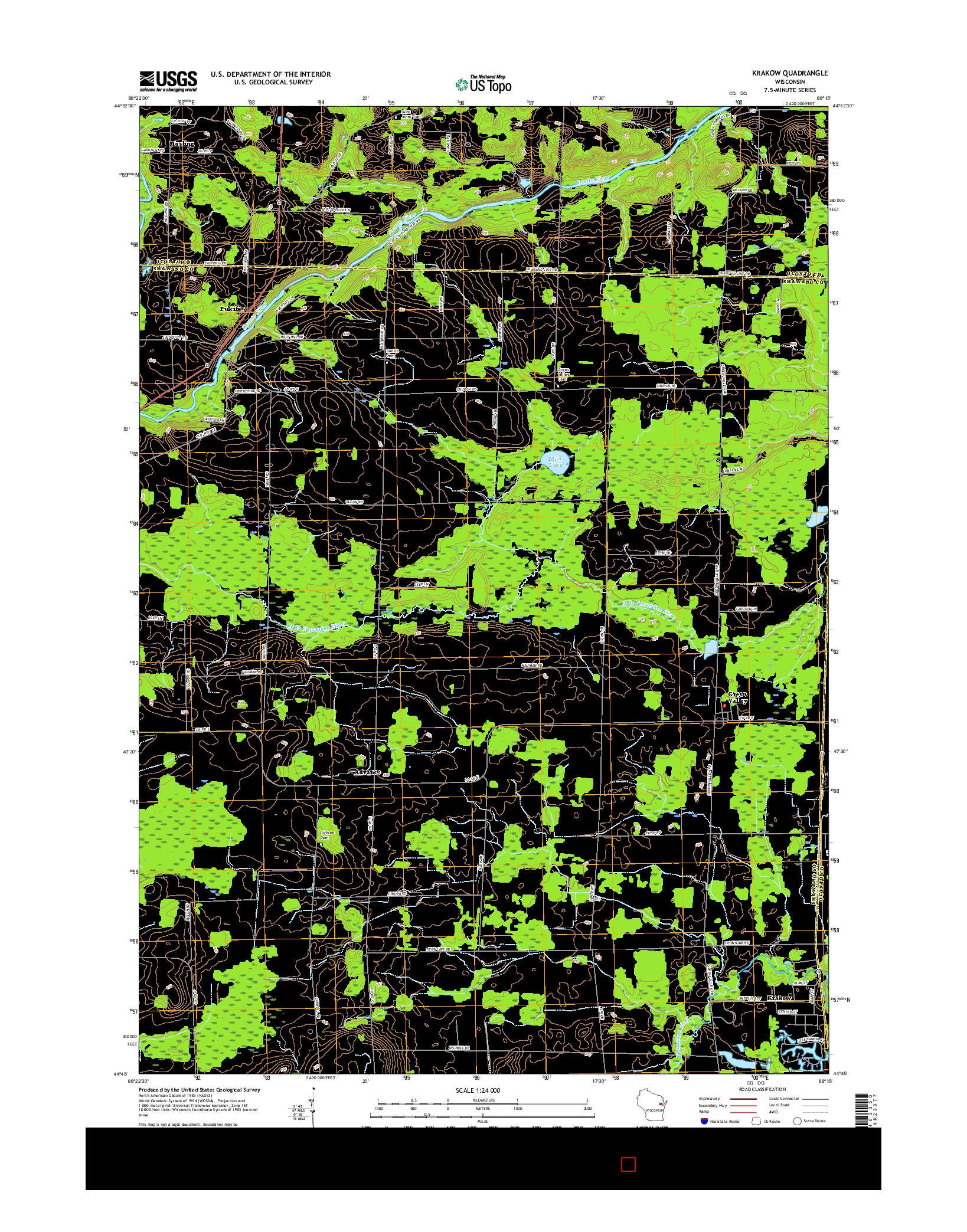 USGS US TOPO 7.5-MINUTE MAP FOR KRAKOW, WI 2016