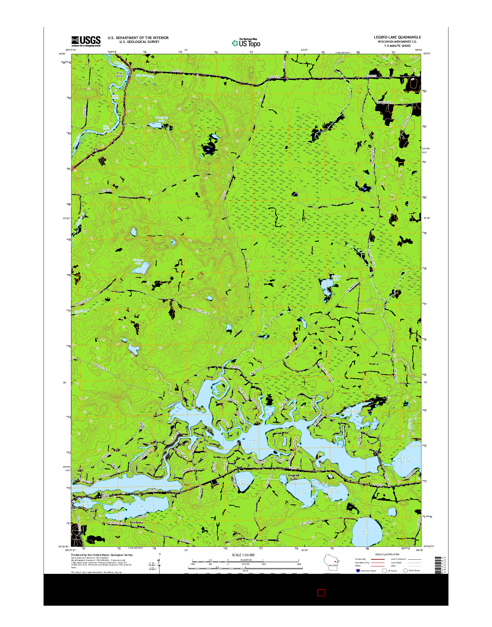USGS US TOPO 7.5-MINUTE MAP FOR LEGEND LAKE, WI 2016