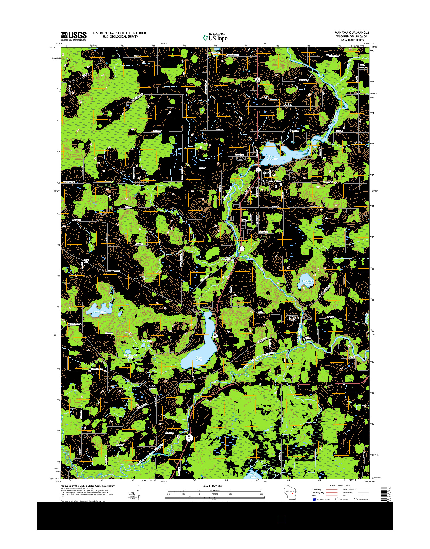 USGS US TOPO 7.5-MINUTE MAP FOR MANAWA, WI 2016