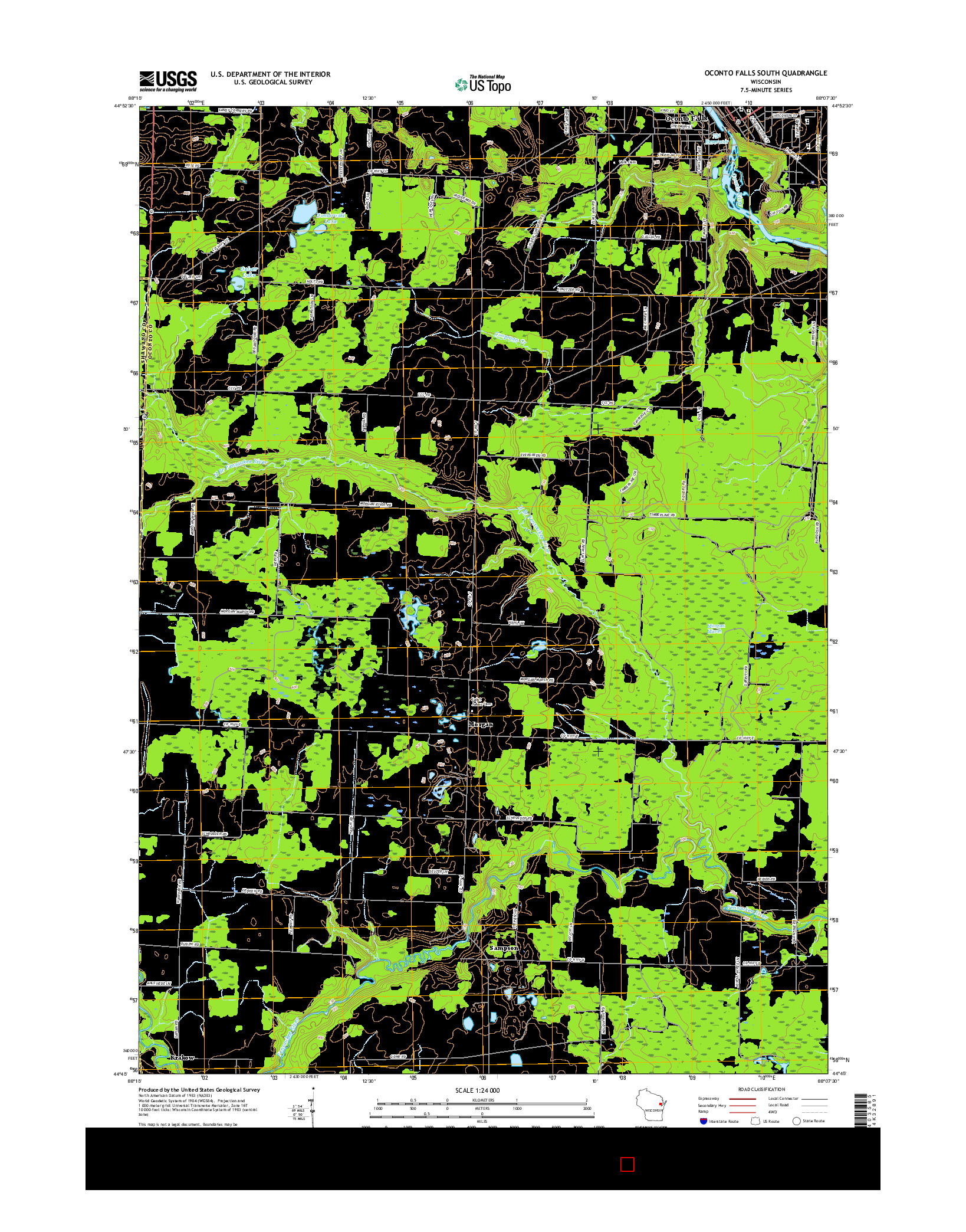 USGS US TOPO 7.5-MINUTE MAP FOR OCONTO FALLS SOUTH, WI 2016