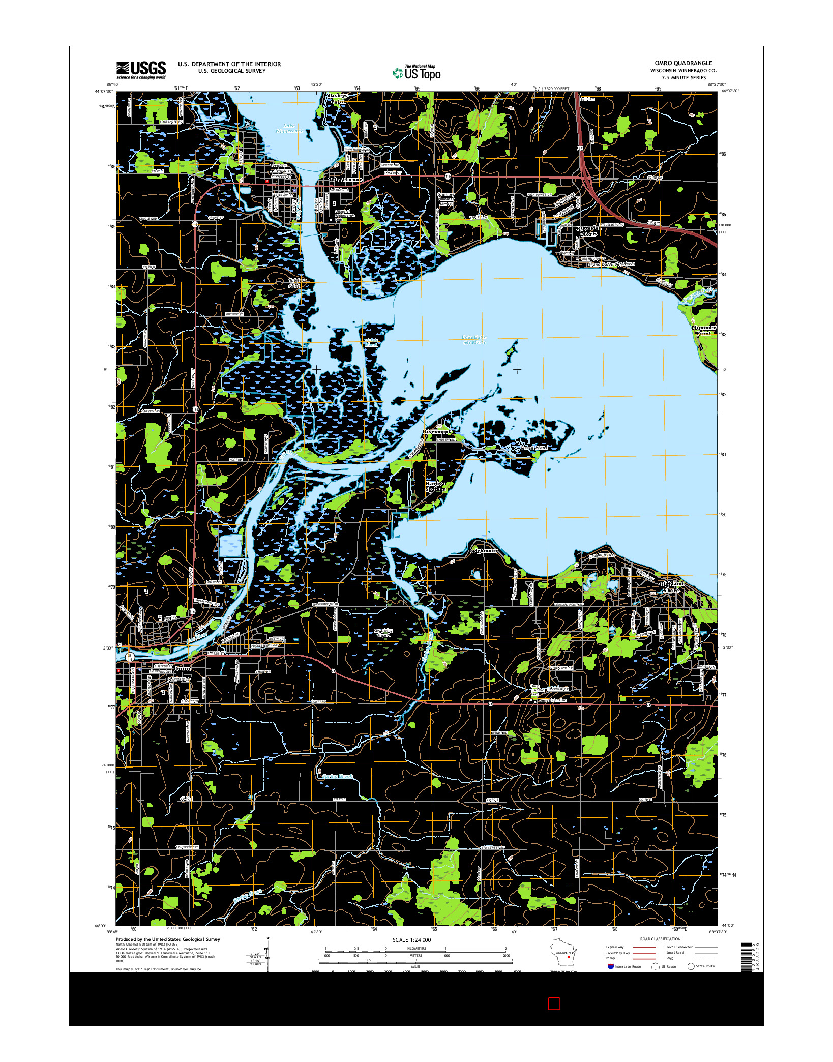 USGS US TOPO 7.5-MINUTE MAP FOR OMRO, WI 2016