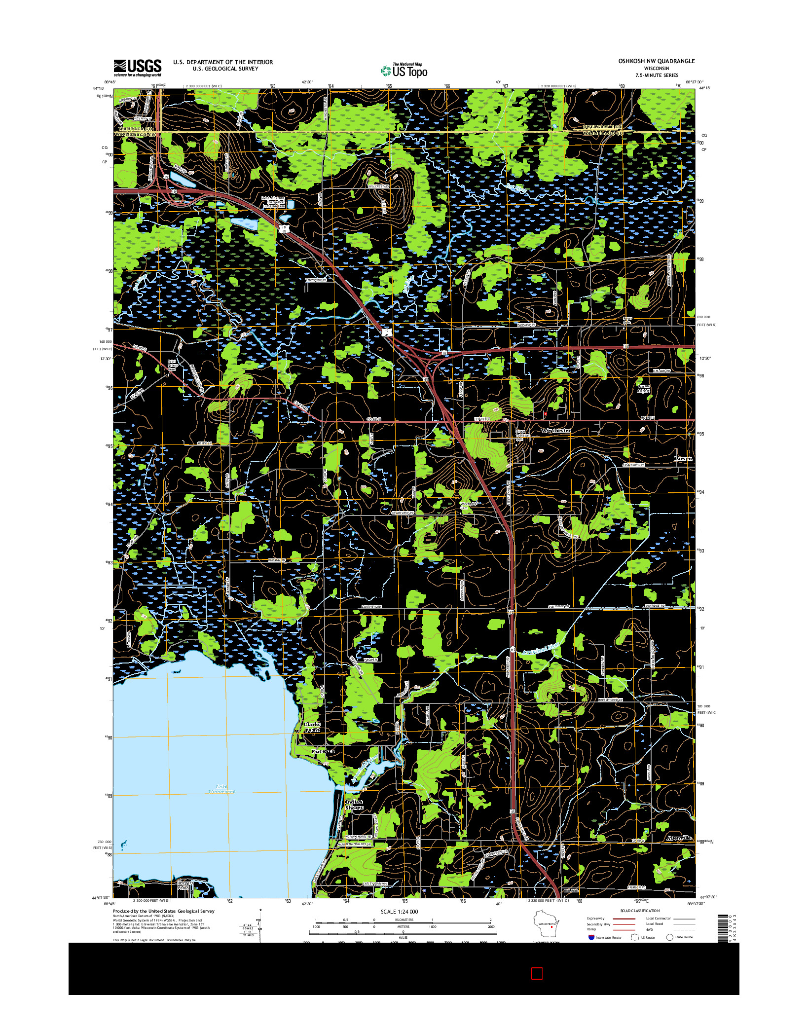 USGS US TOPO 7.5-MINUTE MAP FOR OSHKOSH NW, WI 2016