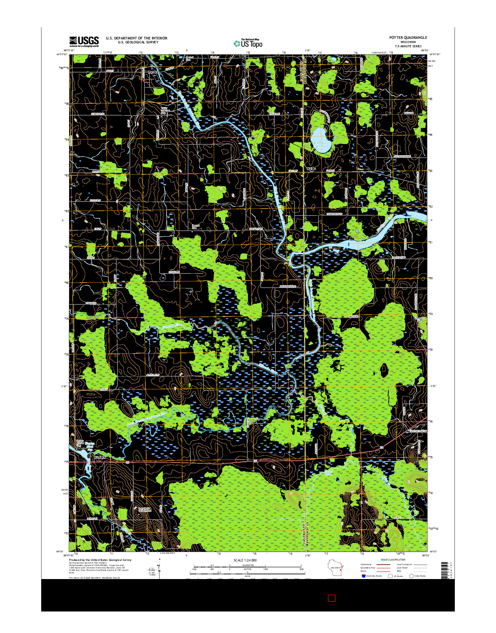 USGS US TOPO 7.5-MINUTE MAP FOR POTTER, WI 2016
