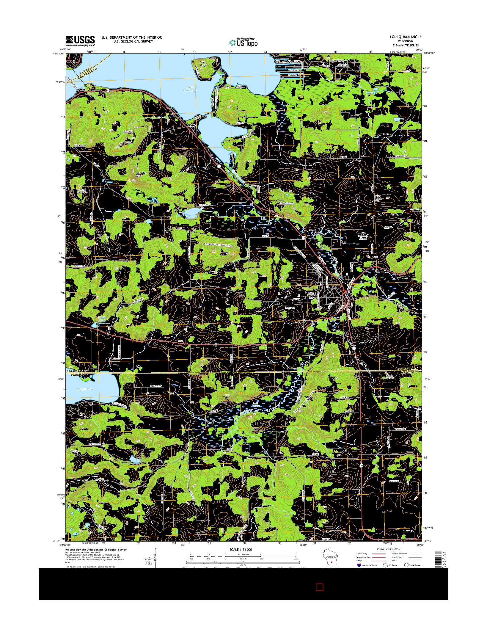 USGS US TOPO 7.5-MINUTE MAP FOR LODI, WI 2016