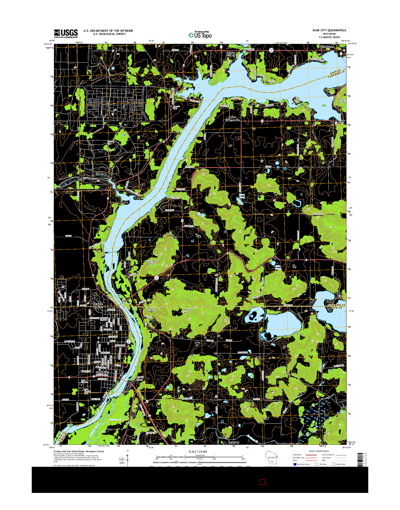 USGS US TOPO 7.5-MINUTE MAP FOR SAUK CITY, WI 2016