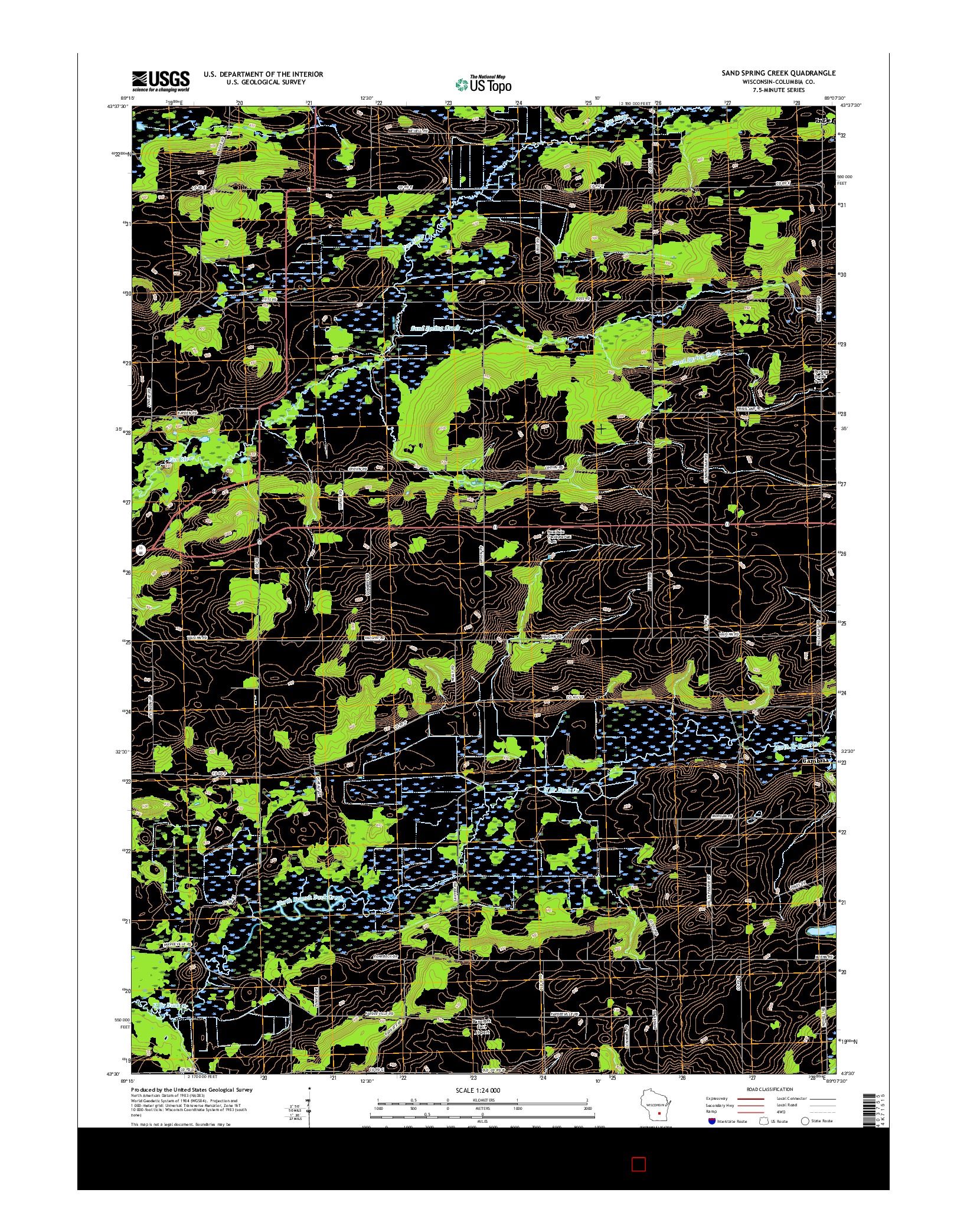 USGS US TOPO 7.5-MINUTE MAP FOR SAND SPRING CREEK, WI 2016