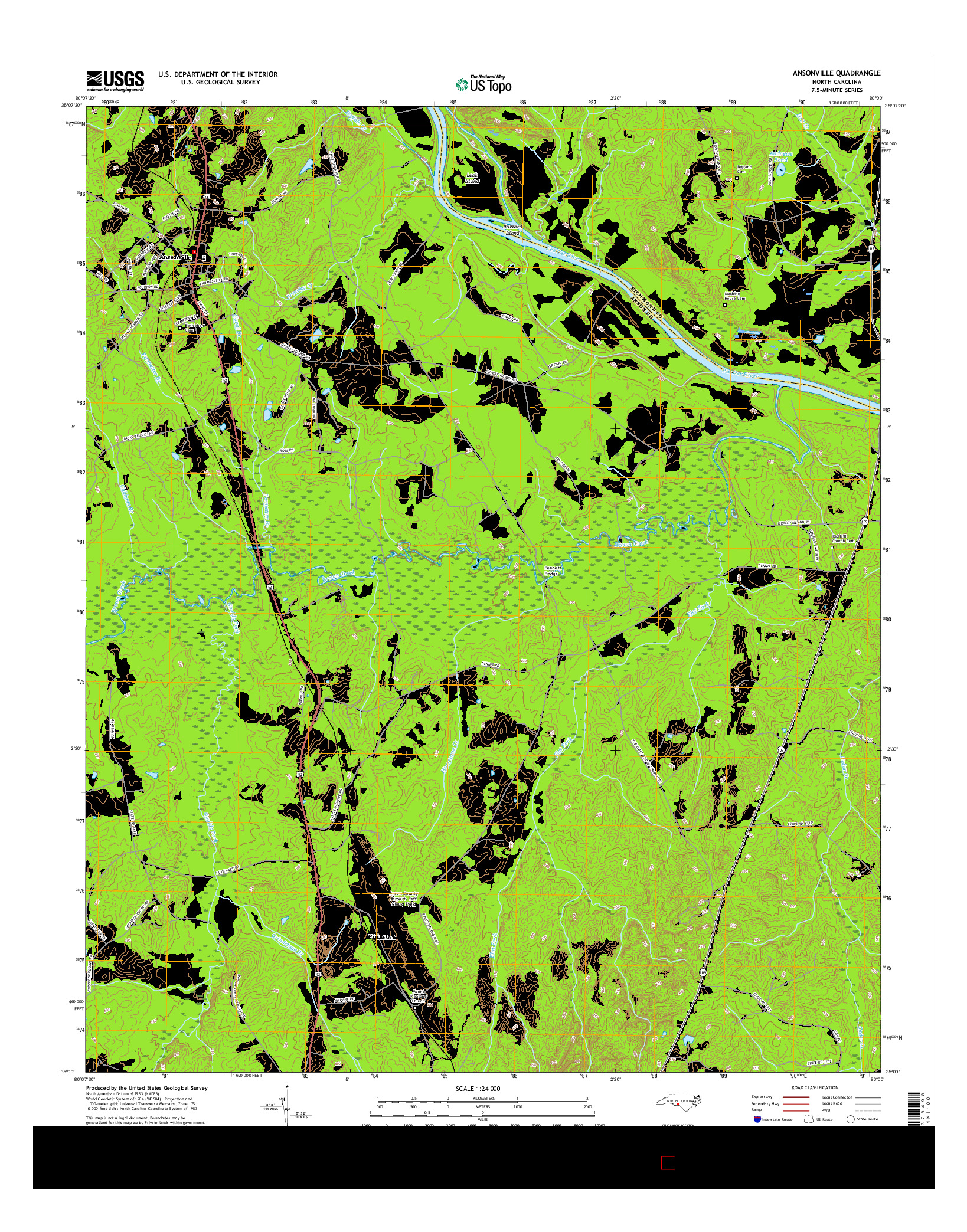 USGS US TOPO 7.5-MINUTE MAP FOR ANSONVILLE, NC 2016