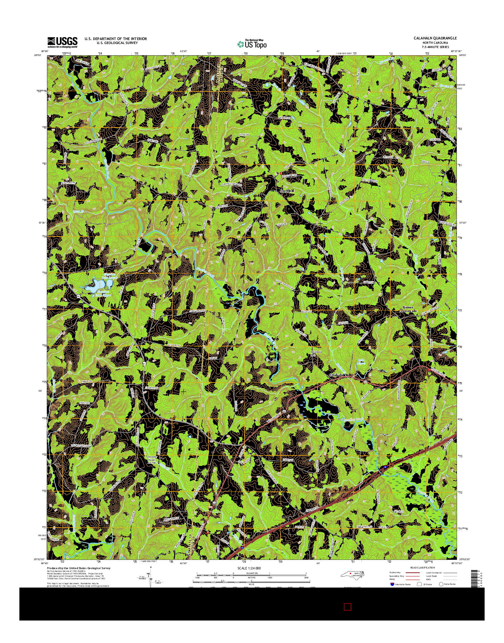 USGS US TOPO 7.5-MINUTE MAP FOR CALAHALN, NC 2016