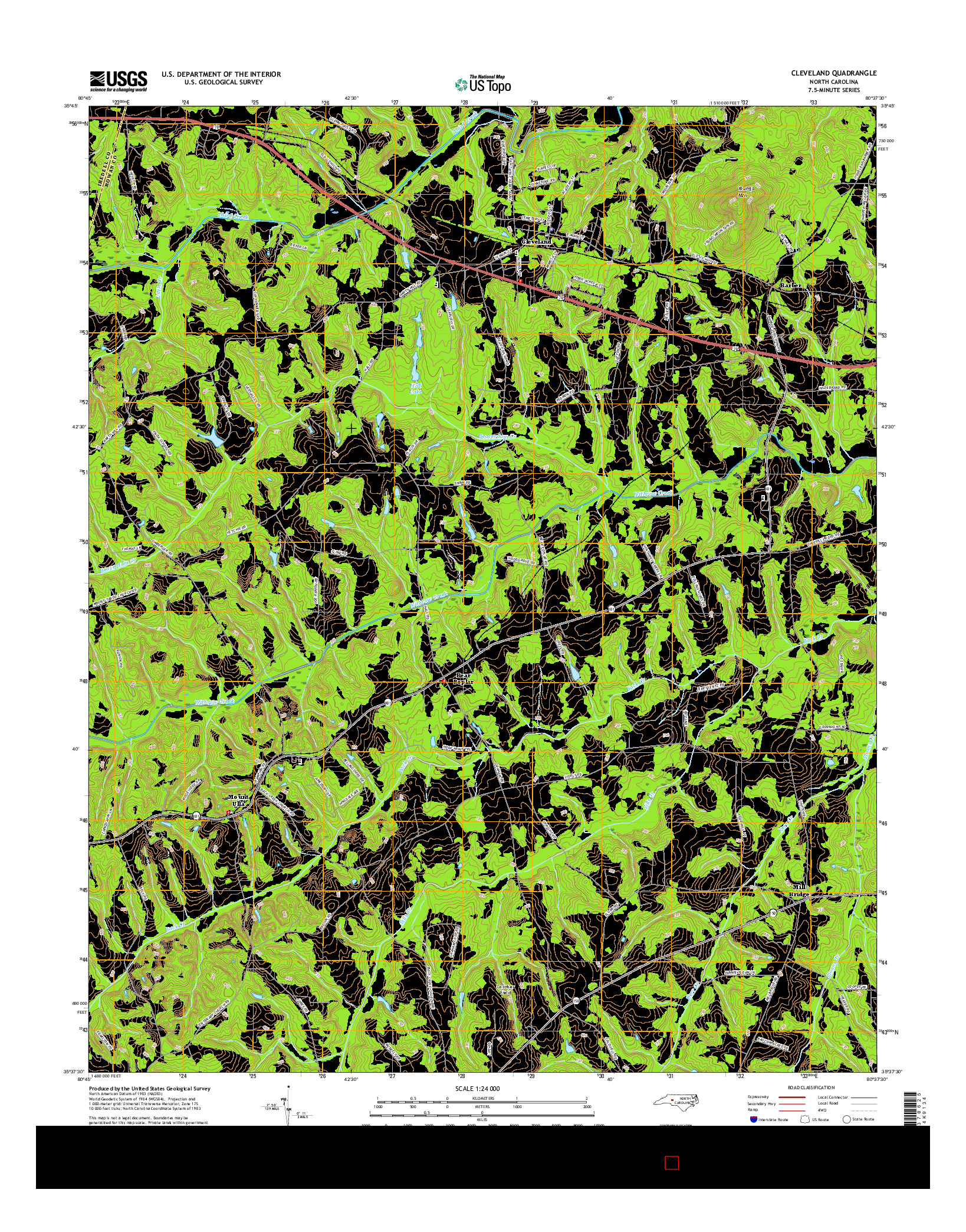 USGS US TOPO 7.5-MINUTE MAP FOR CLEVELAND, NC 2016