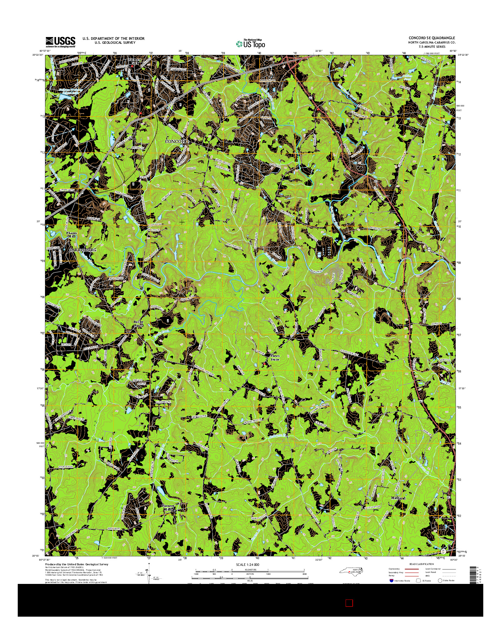 USGS US TOPO 7.5-MINUTE MAP FOR CONCORD SE, NC 2016