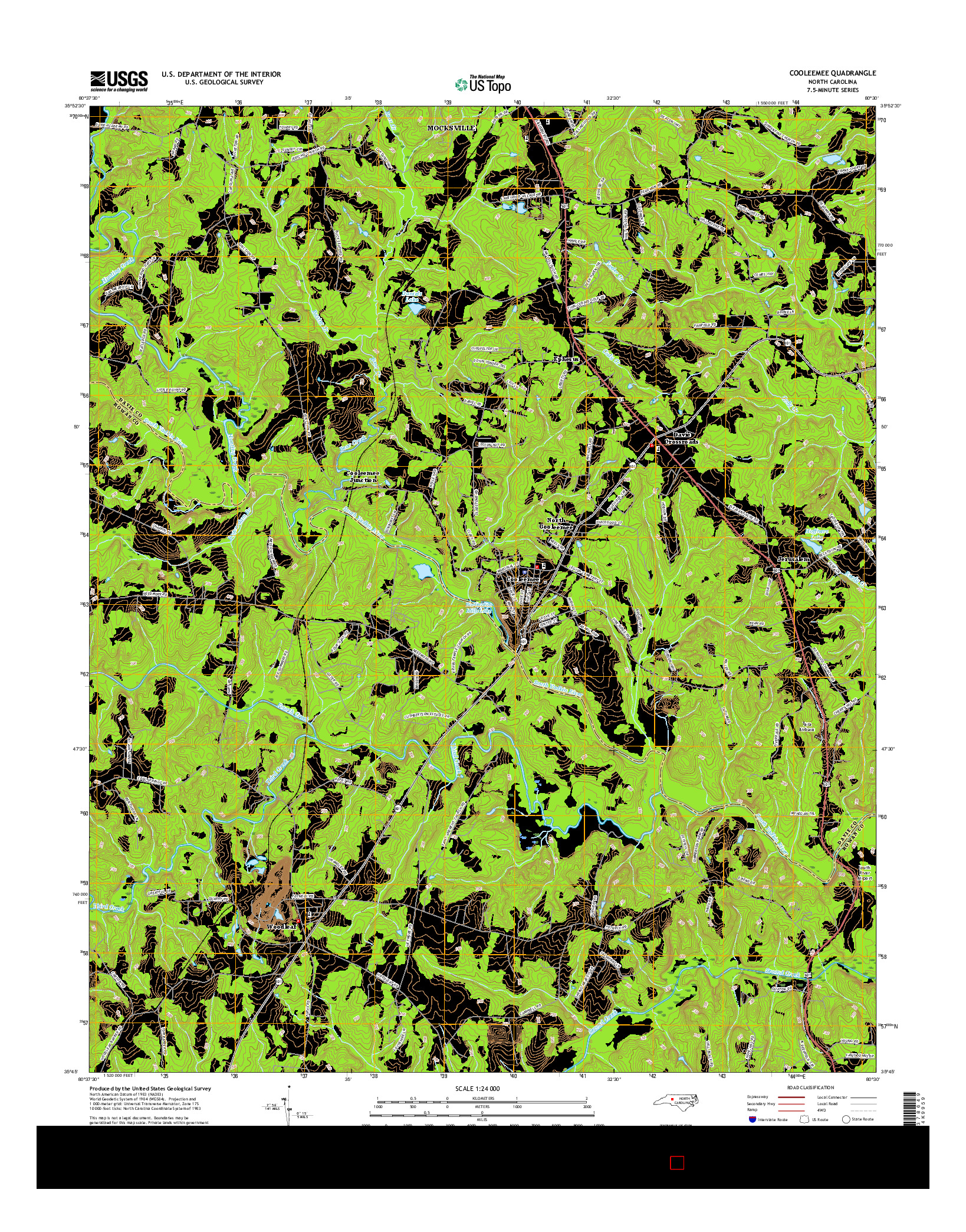 USGS US TOPO 7.5-MINUTE MAP FOR COOLEEMEE, NC 2016